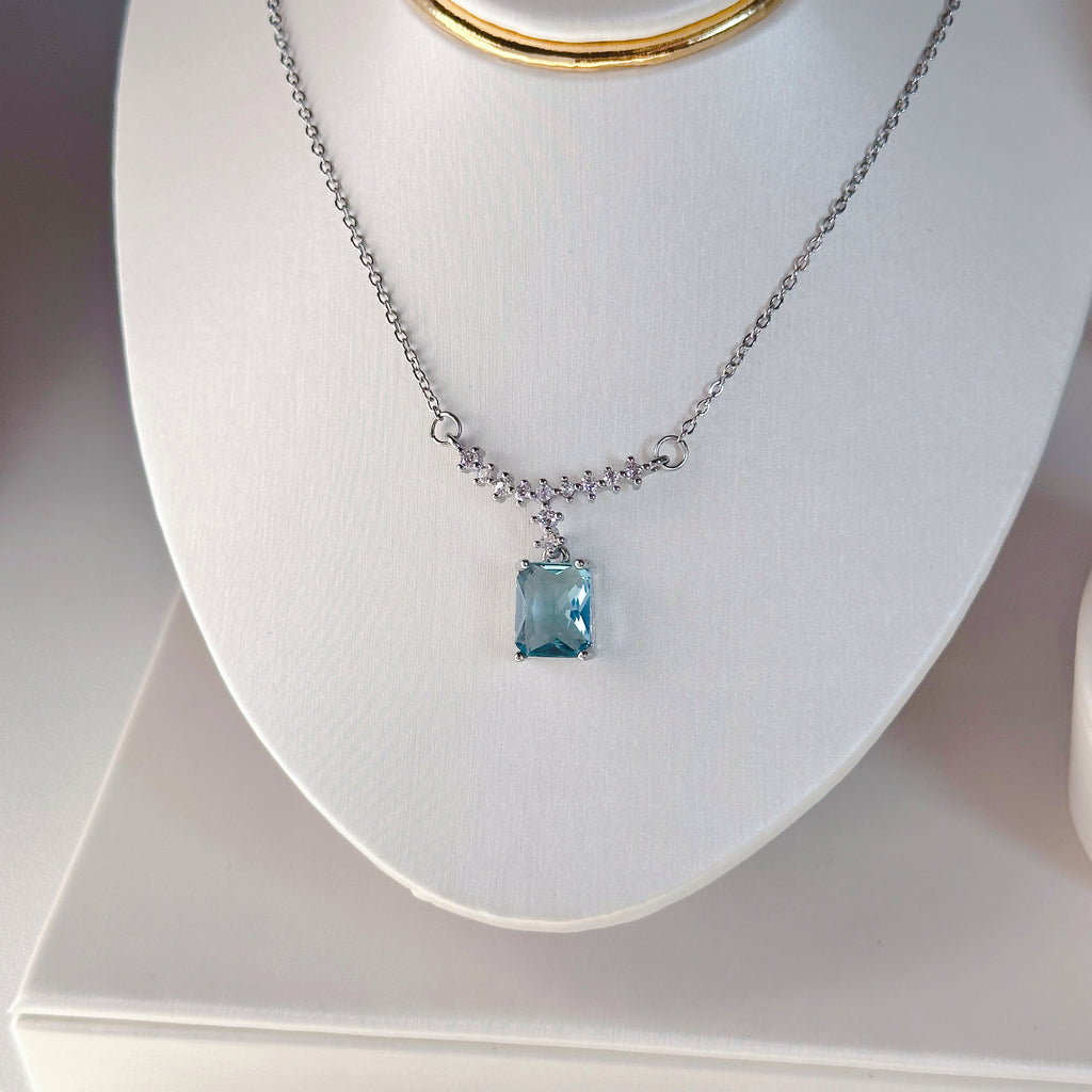 Blue Tear Drop Jewelry Set - Necklace, Earrings & Ring | Icy Blue Zircon Waterdrop Trio - Pale Luna Jewelry