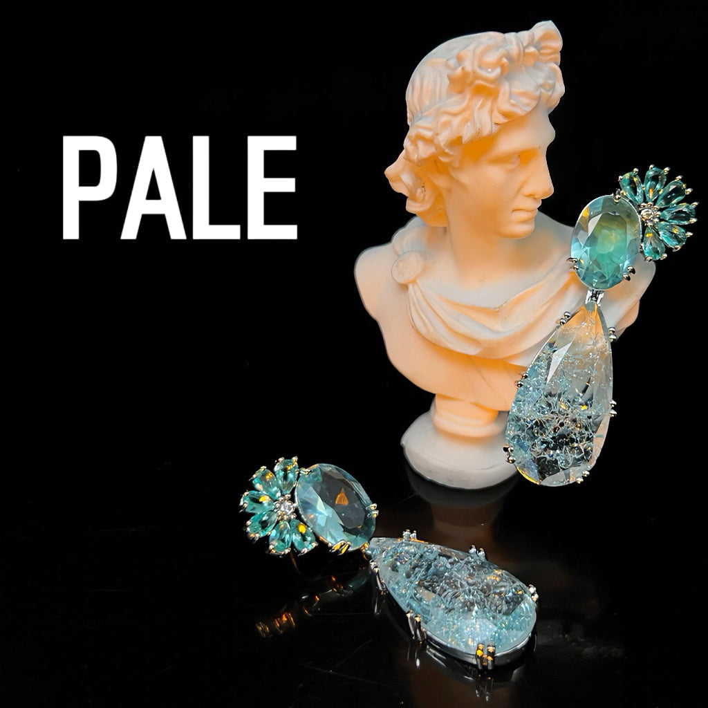 5A Ice Blue Zircon Earrings High-Fashion Faceted Studs S925 Sterling Silver Runway Inspired Jewelry - Pale Luna Jewelry