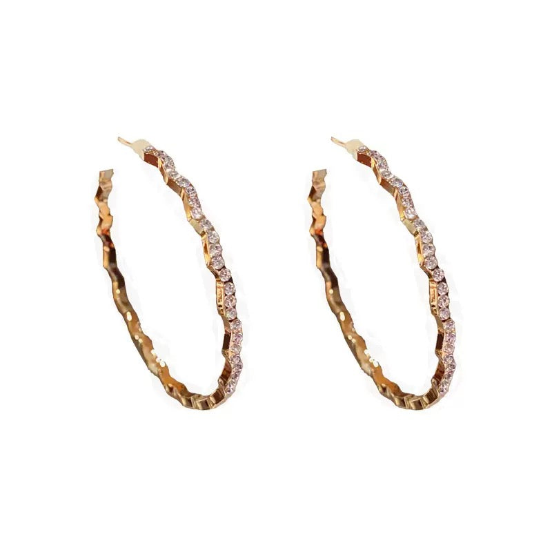 Statement Wave Earrings - Modern Minimalist Hoops with Sparkle - Hypoallergenic