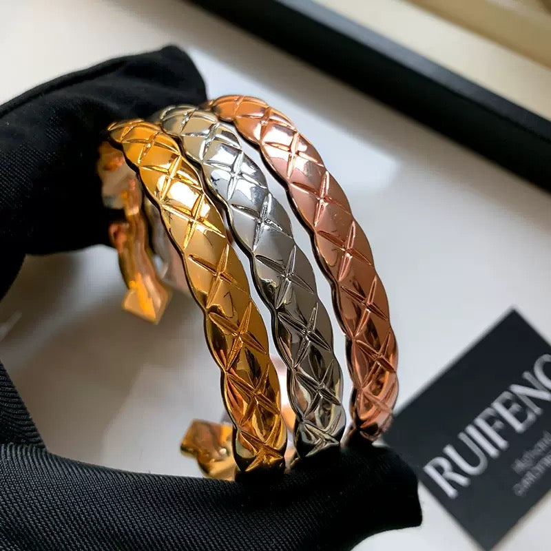 Classic Quilted Open Cuff Bracelet – Lightweight Luxury in 3 Colors