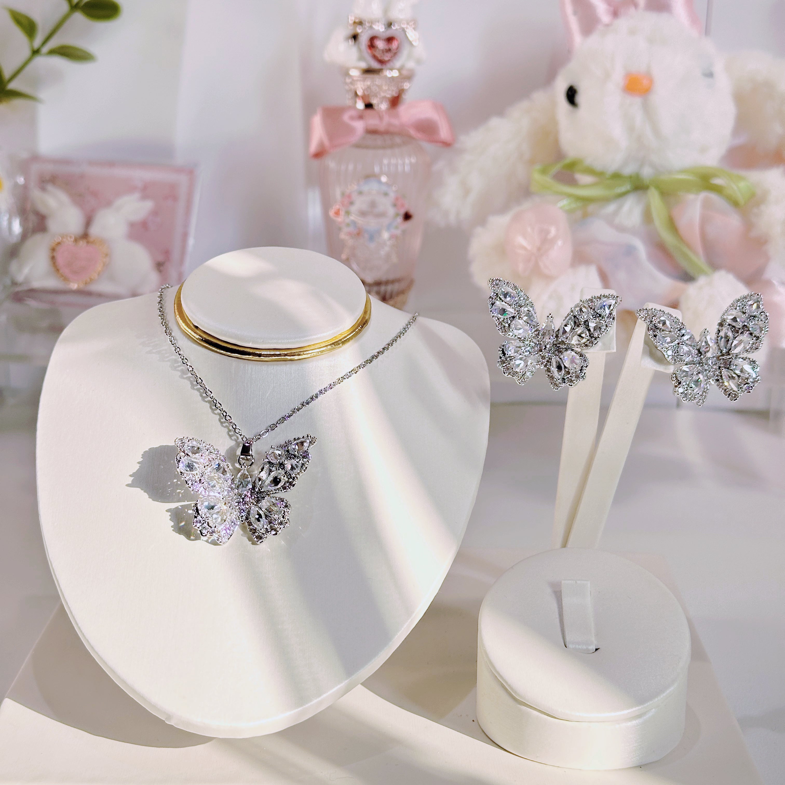 “Midnight Monarch” Butterfly Jewelry Set – Sterling Silver Tone Necklace & Earrings with 3A Zirconia | Bold Statement Set