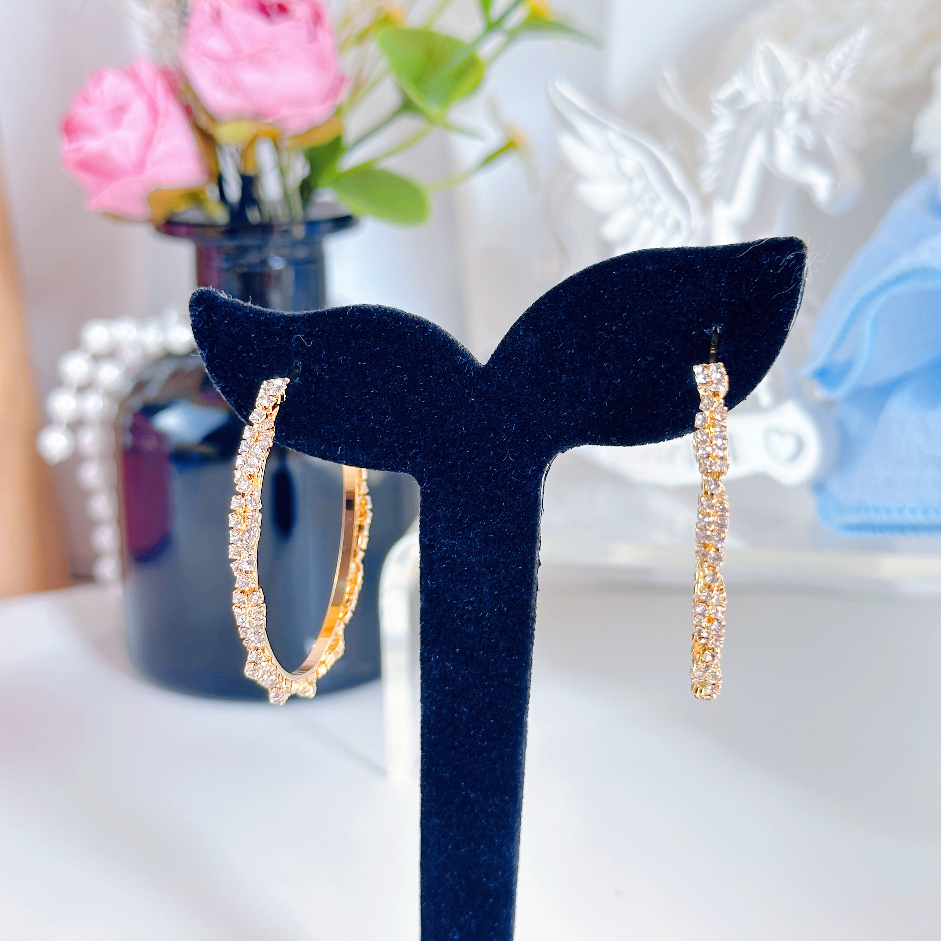 Sparkling Gold Hoop Earrings with Crystals | Elegant & Shiny Design