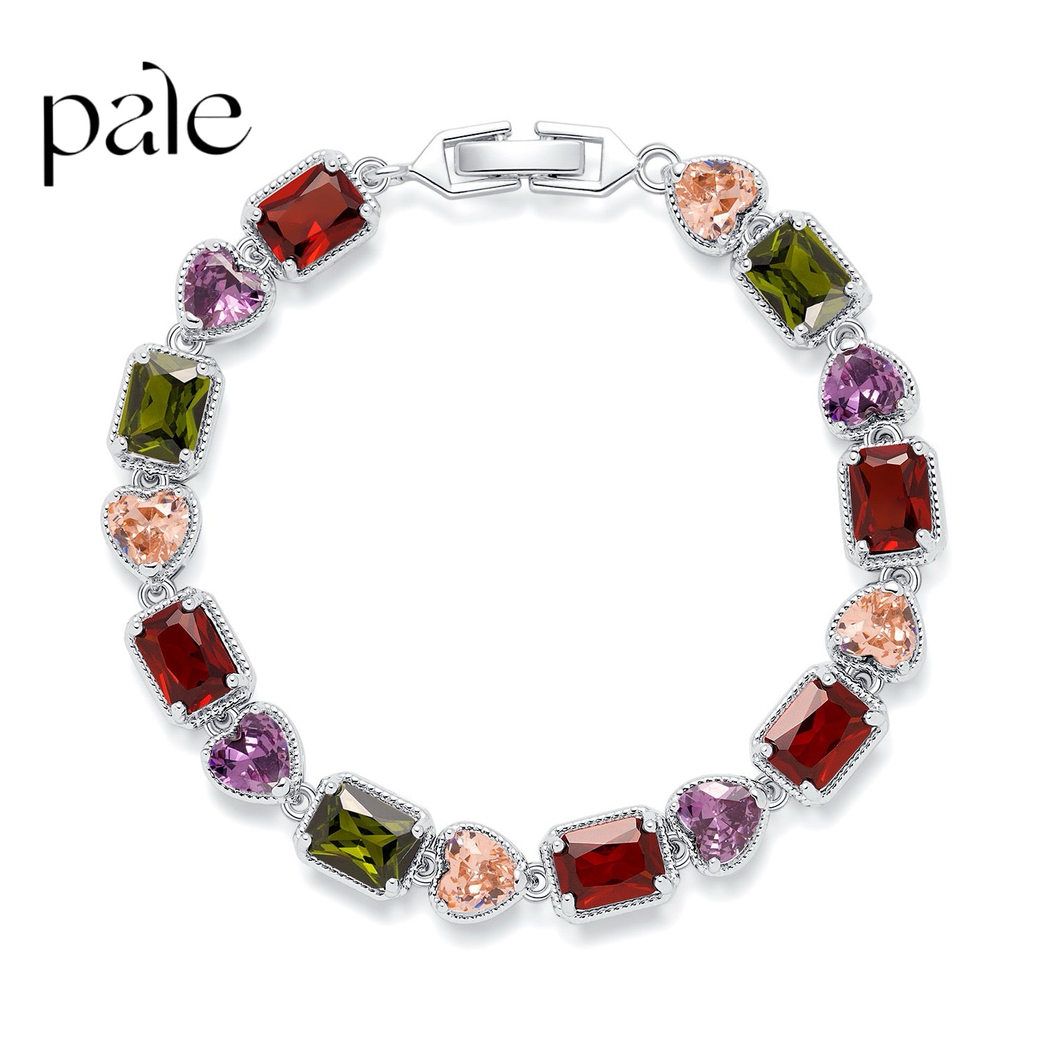 18cm Geometric Rhinestone Bracelet - Heart & Square Zircon Alloy Bracelet for Formal Events - Pale Luna Jewelry