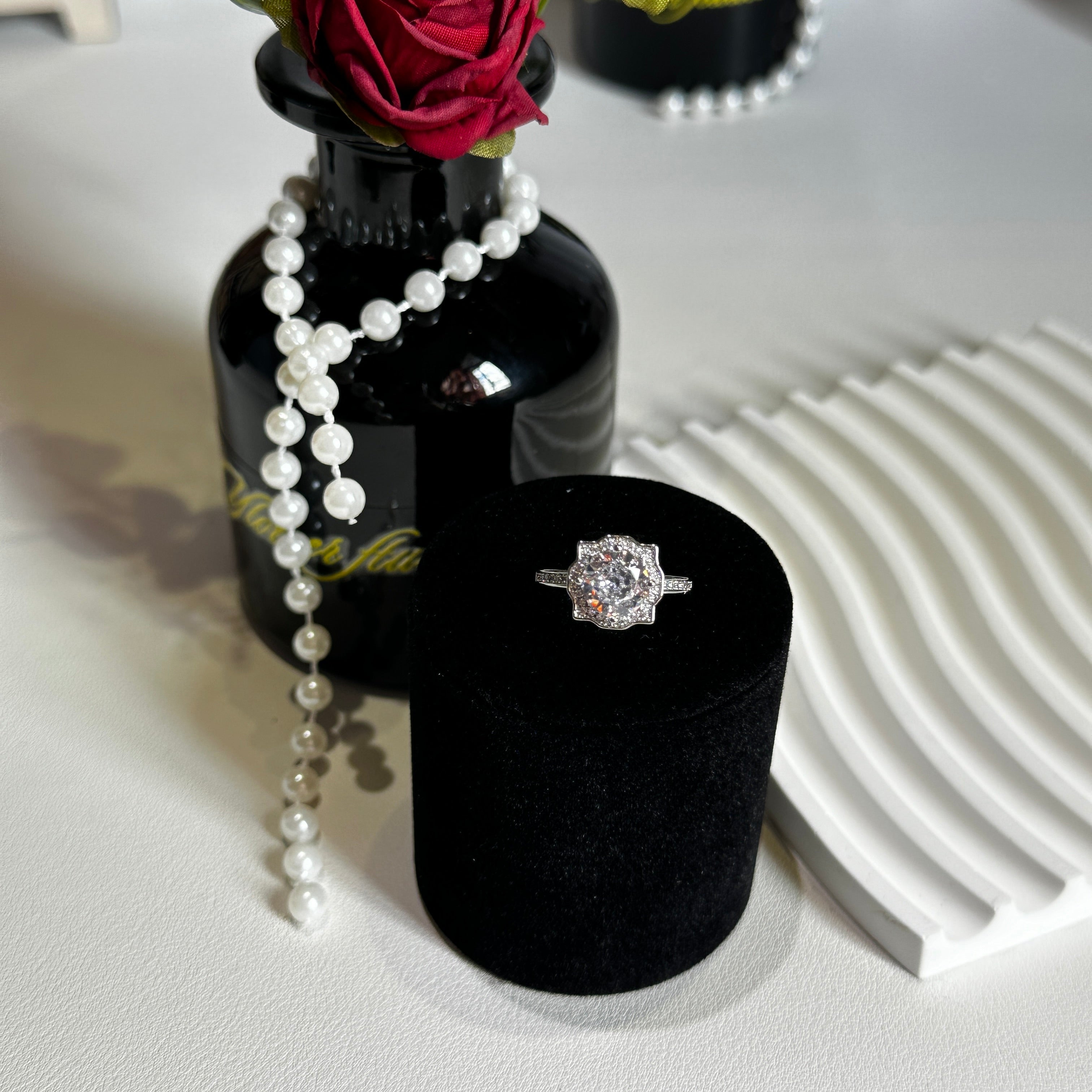 2 Carat CZ Flower Ring - Petal Design Open Adjustable Ring for Women - Pale Luna Jewelry