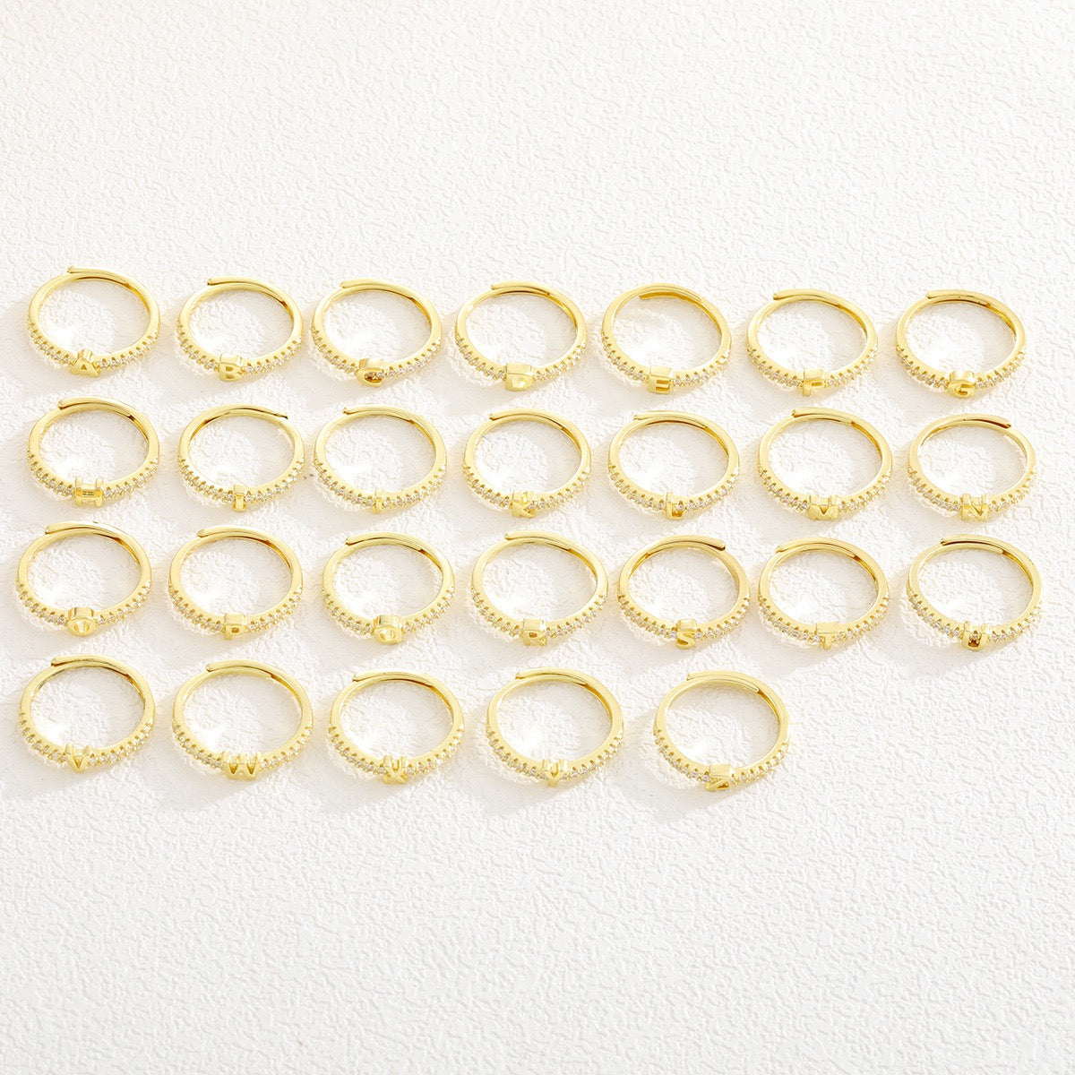 Personalized Initial Ring - Gold Plated Open Band with Sparkling Cubic Zirconia