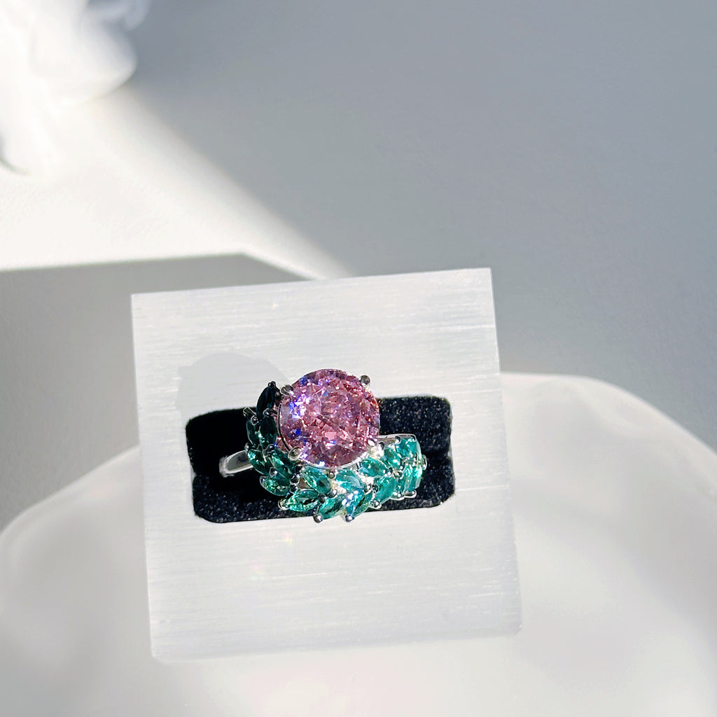 Ice Bloom Ring – Ice-Cut High Carbon Diamond Round Ring | 7 Colors Adjustable
