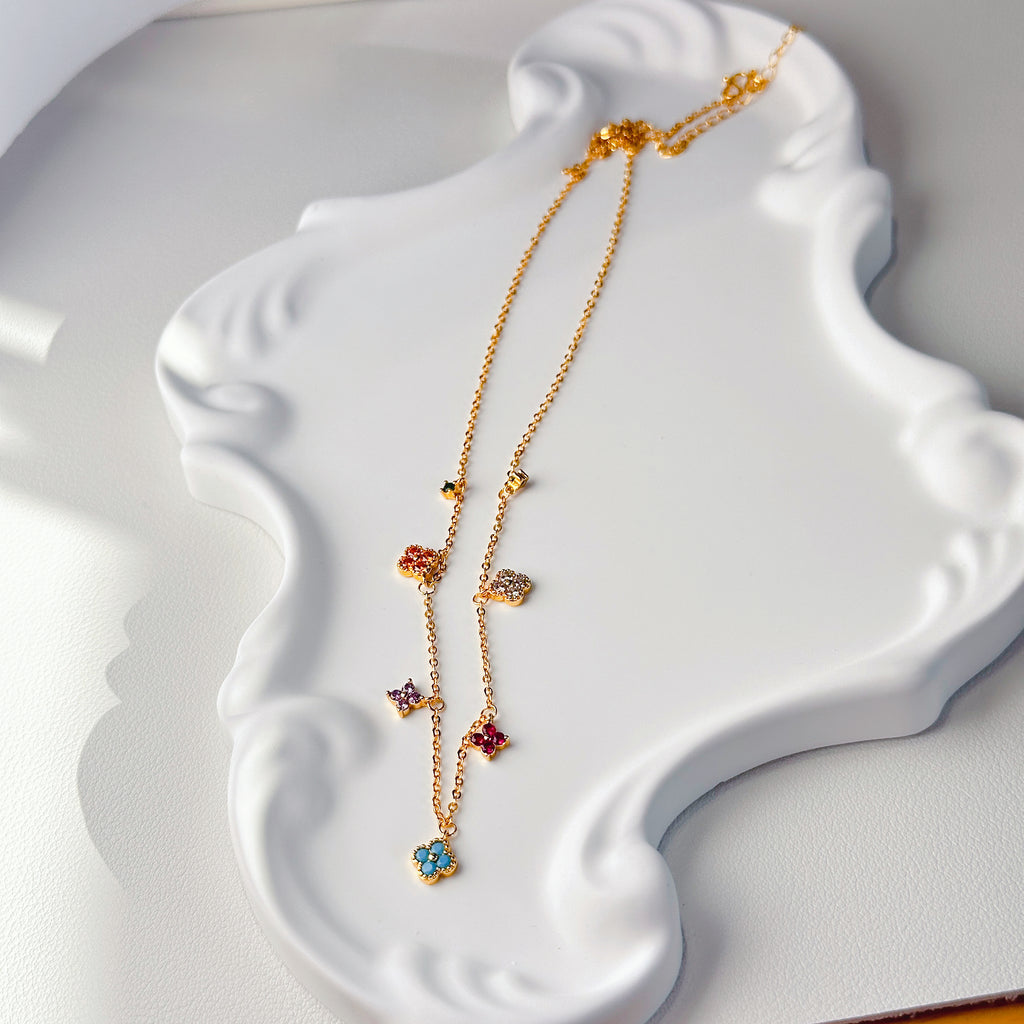 The Lucky Clover Pendant - Multi-Gemstone Necklace in 18K Gold Plated Brass