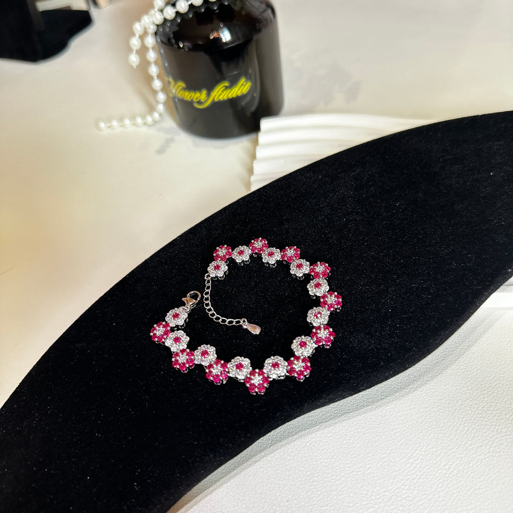 Ruby Red Corundum Jewelry Set - Earrings, Bracelet & Necklace Suite | Floral Design Luxury Women's Jewelry - Pale Luna Jewelry