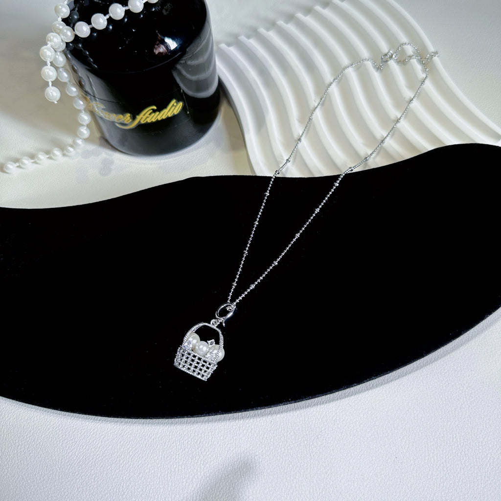 The Fortune Basket Necklace - Baroque Pearl Accent, Layering Chain - Pale Luna Jewelry