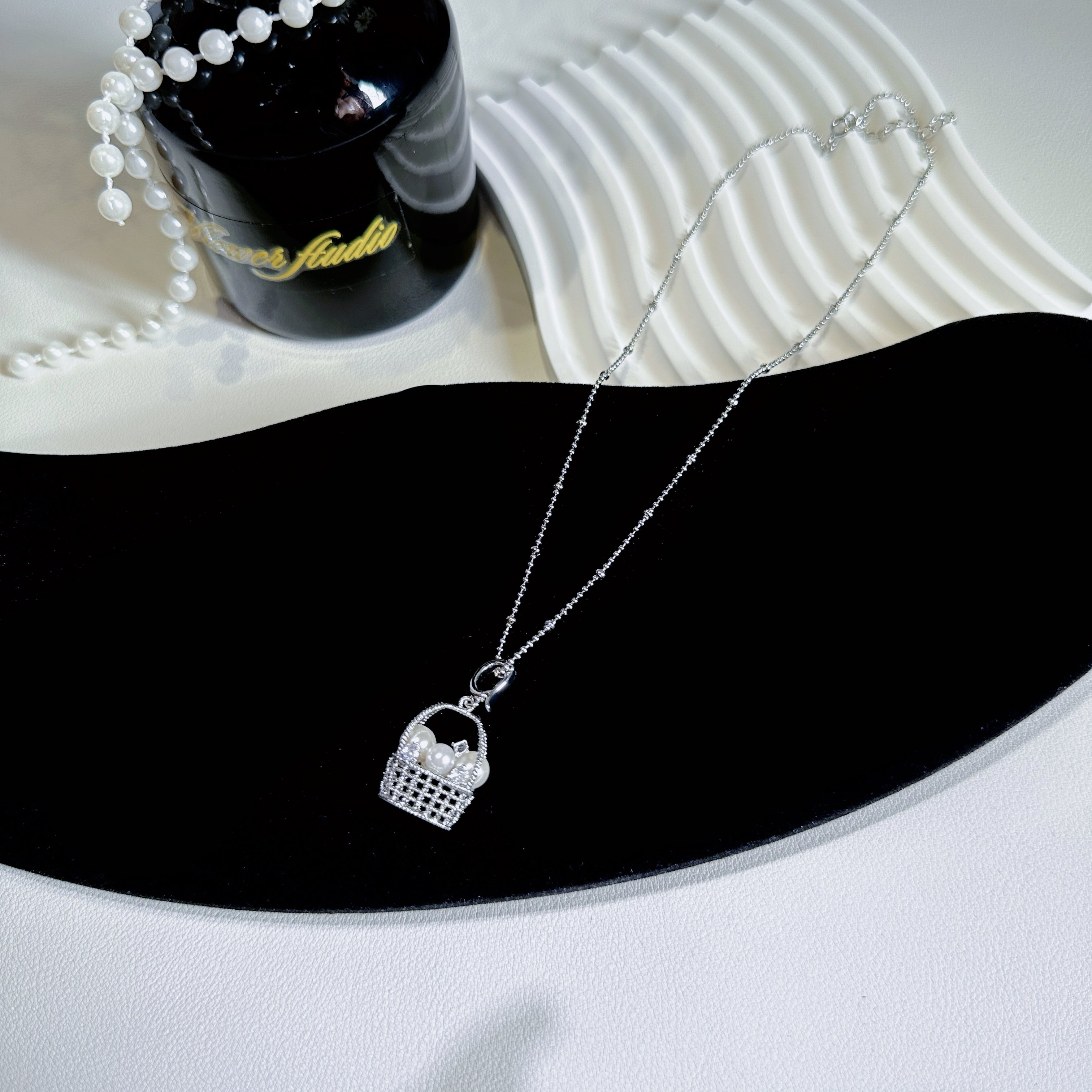 The Fortune Basket Necklace - Baroque Pearl Accent, Layering Chain - Pale Luna Jewelry