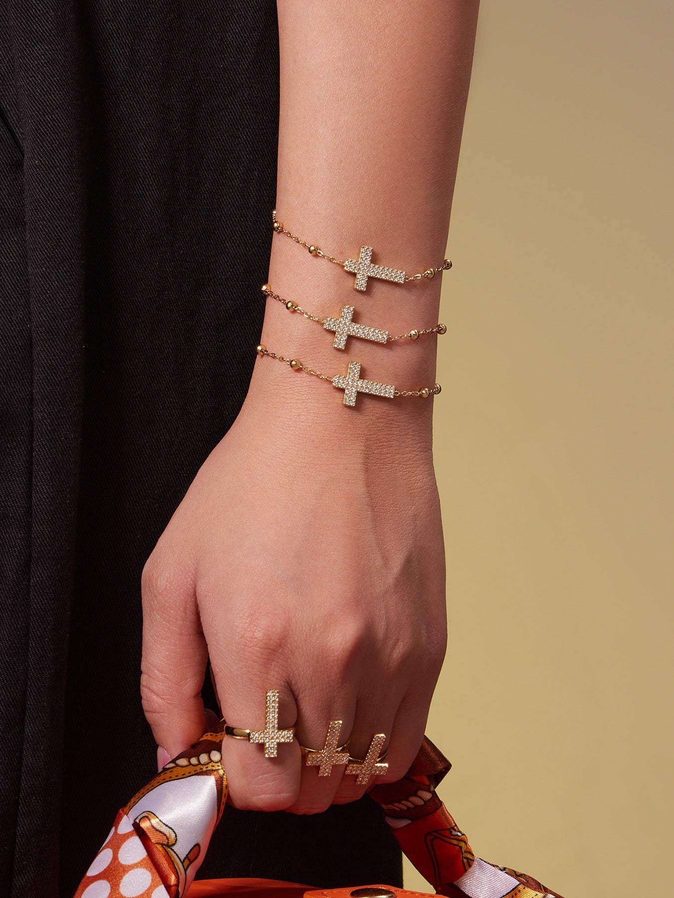 The Gilded Cross Suite - 4-Piece Vintage Necklace, Bracelet, Earrings & Ring Set