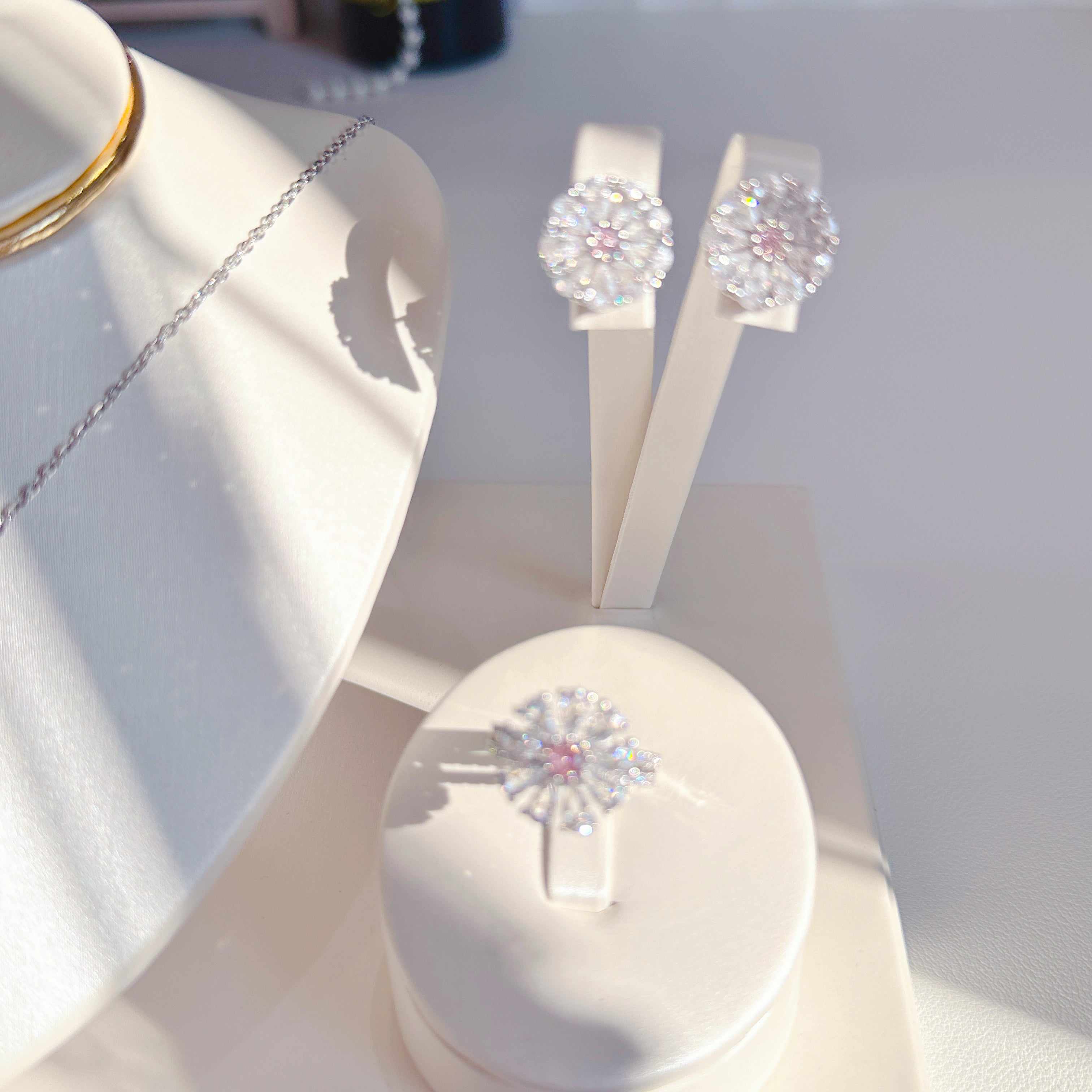 Titanium Steel Sunflower Jewelry Set - Necklace, Stud Earrings & Ring with Zircon | Minimalist Floral Trio - Pale Luna Jewelry