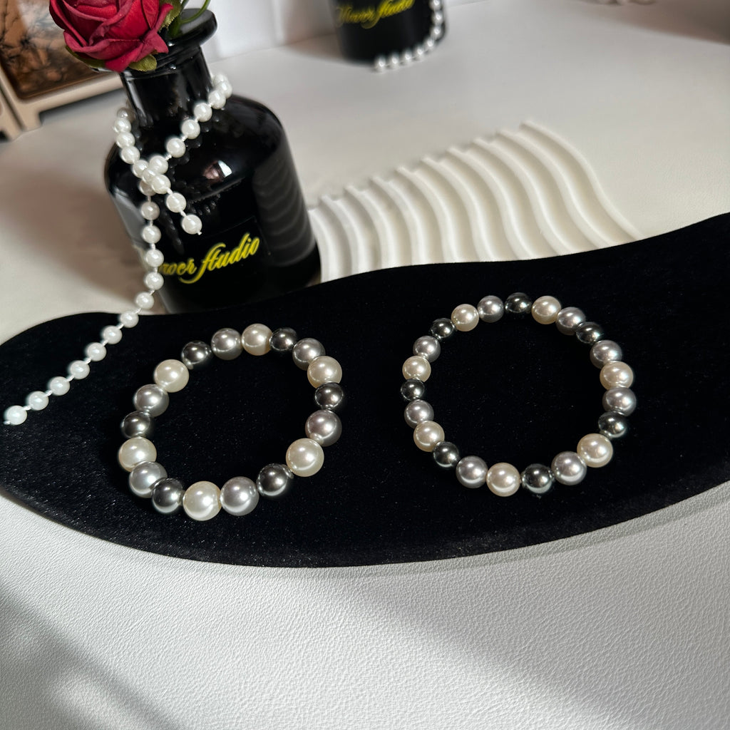 Black White Gray Pearl Bracelet - Mixed Size 8mm & 10mm Cultured Pearls on Elastic Cord | One-Size Fits Most - Pale Luna Jewelry