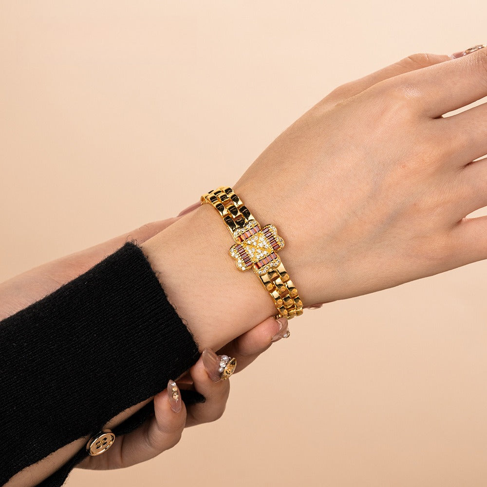 Petal zircon watch chain copper gold-plated, popular light luxury fashion in Europe, America and the Middle East, factory direct sales TK live broadcast special supply