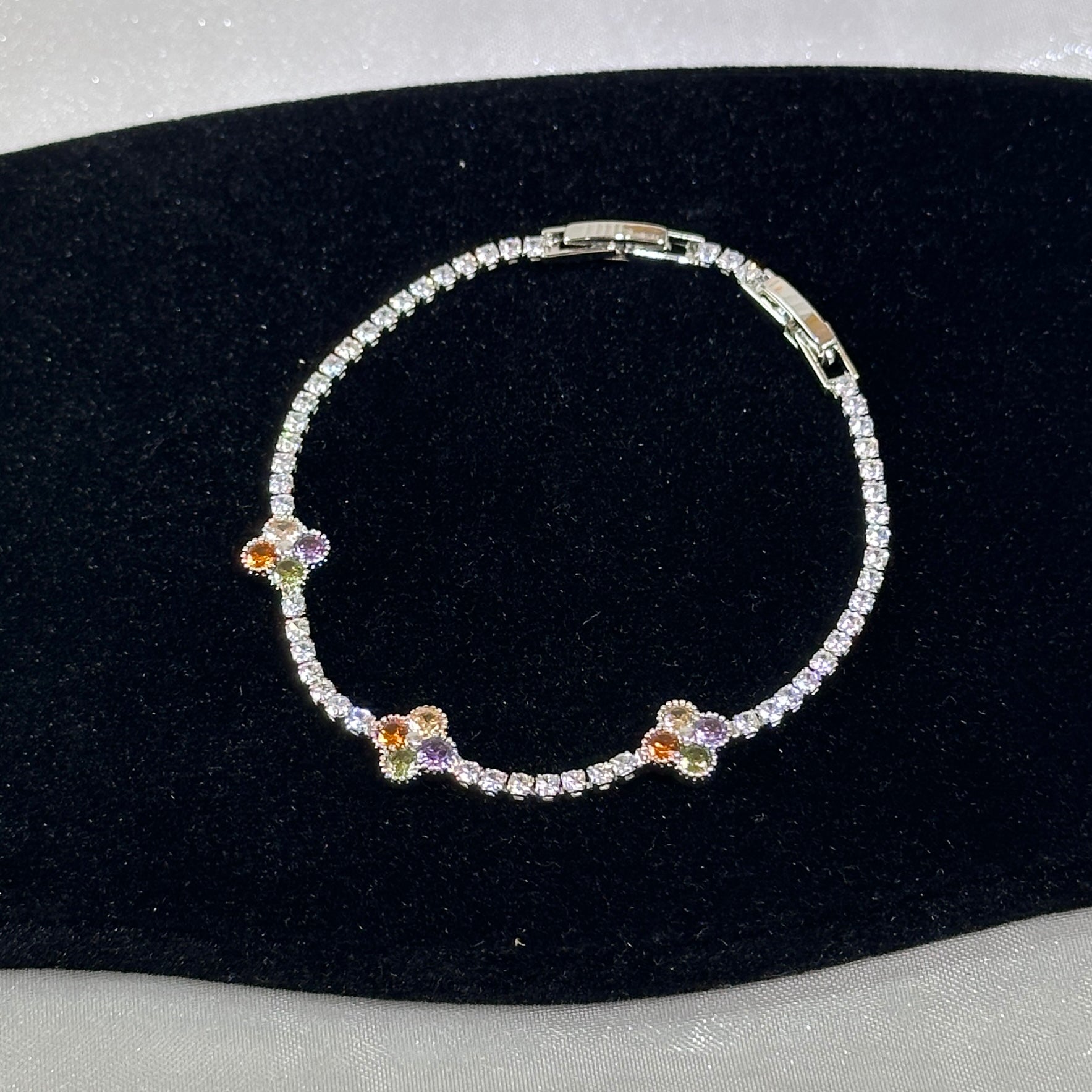 Rainbow Sparkle Clover Bracelet - Full Pave Multicolor Zirconia - Lucky Charm Jewelry