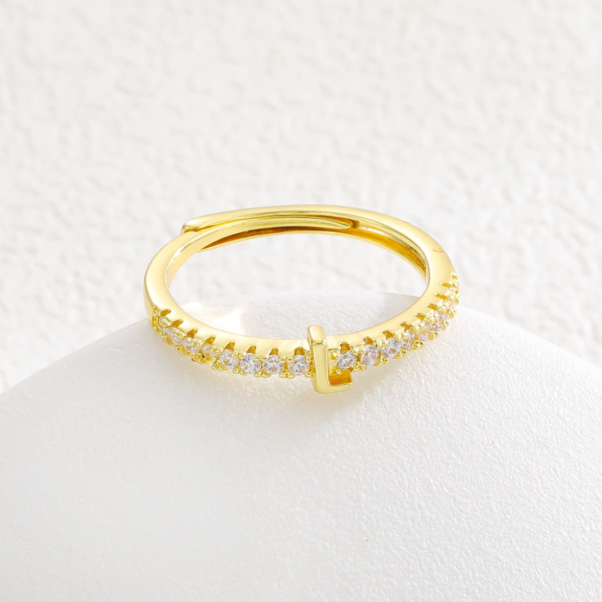 Personalized Initial Ring - Gold Plated Open Band with Sparkling Cubic Zirconia