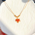 Autumn Maple Leaf Jewelry – Red Zirconia Necklace & Earrings Set | Elegant Fall Accessories