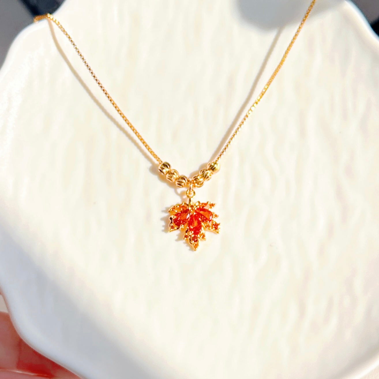 Autumn Maple Leaf Jewelry – Red Zirconia Necklace & Earrings Set | Elegant Fall Accessories