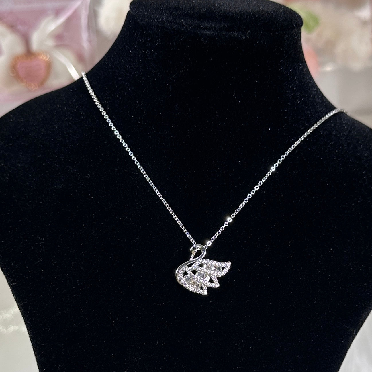 Swan Pendant Necklace - Elegant Zirconia Bird Charm