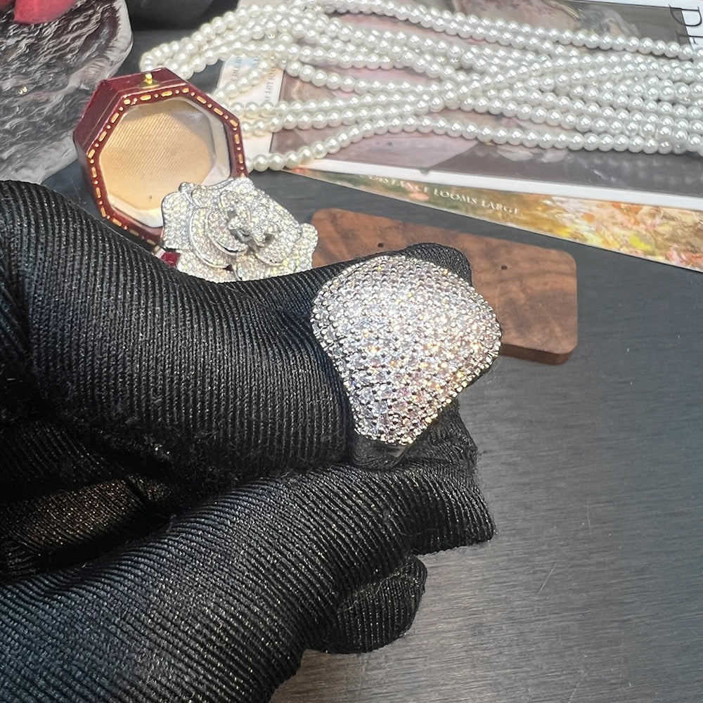 Pale Luna Floral Emblem: Micro-Pavé Statement Ring | Bold Botanical Jewelry