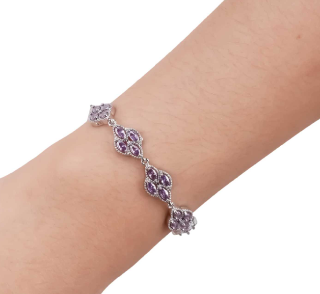 Lucky Four-Leaf Bracelet – White & Purple Zirconia Clover Charm | Stackable Everyday Jewelry