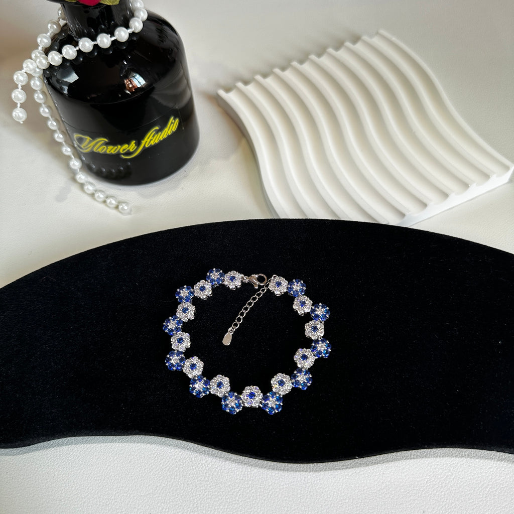 Two-Tone Jewelry Gift Set - Blue and White Stone Necklace with Matching Bracelet - Pale Luna Jewelry