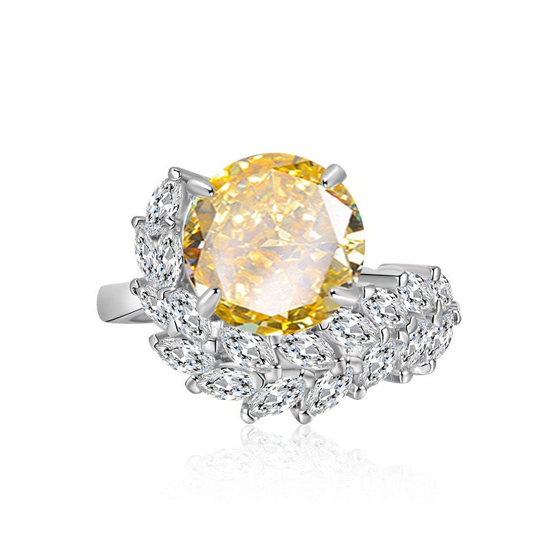 Ice Bloom Ring – Ice-Cut High Carbon Diamond Round Ring | 7 Colors Adjustable
