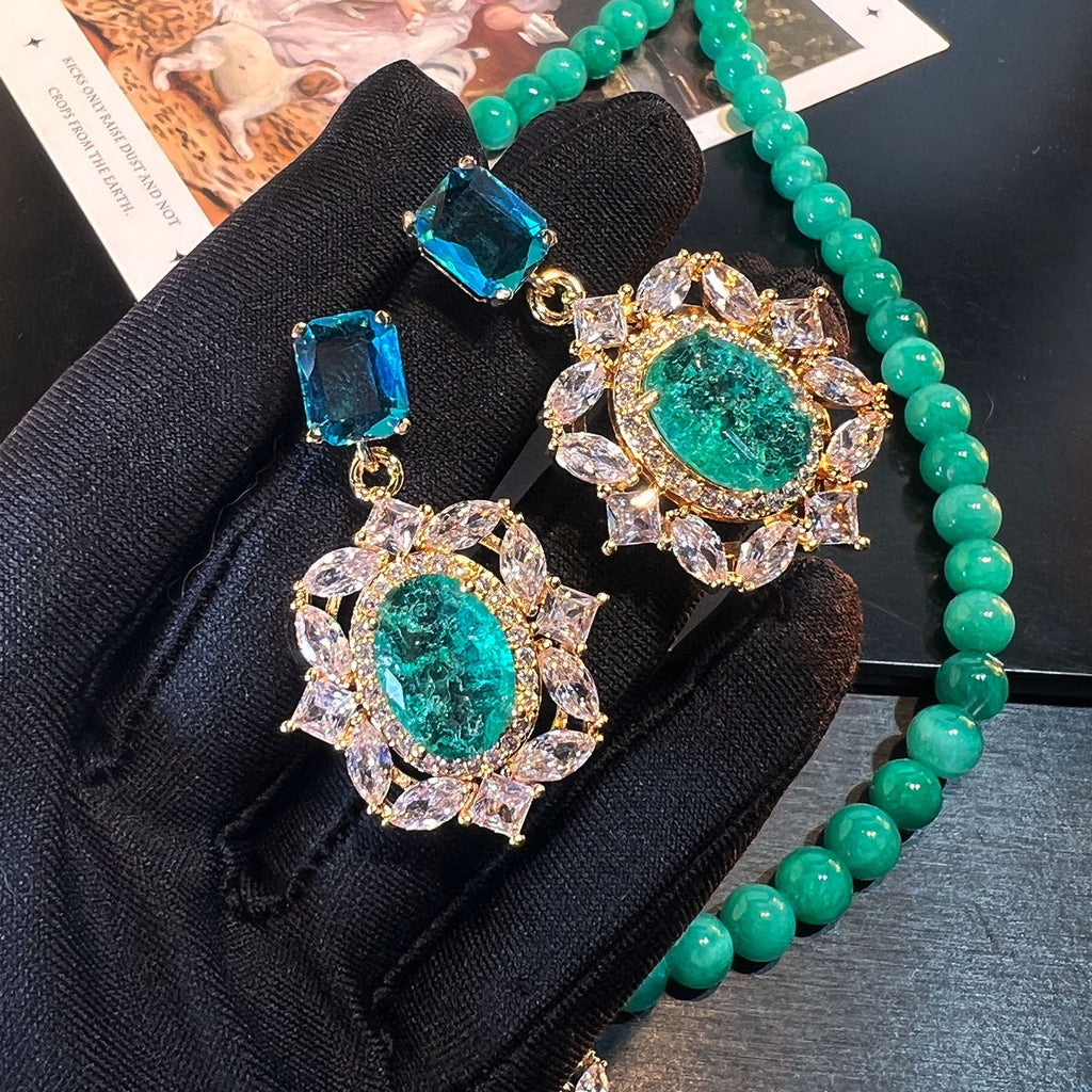 Pale Luna Frosted Lotus: Icy Diamond Necklace & Stud Earring Set