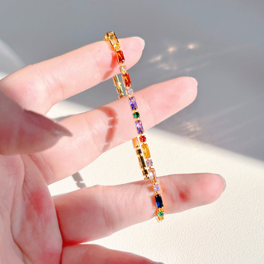 7-Color Enamel Link Bracelet – Vintage Gold Chain Bracelet for Women