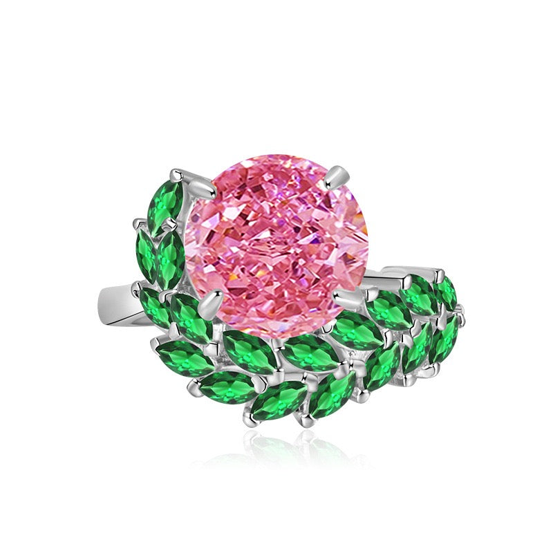 Ice Bloom Ring – Ice-Cut High Carbon Diamond Round Ring | 7 Colors Adjustable