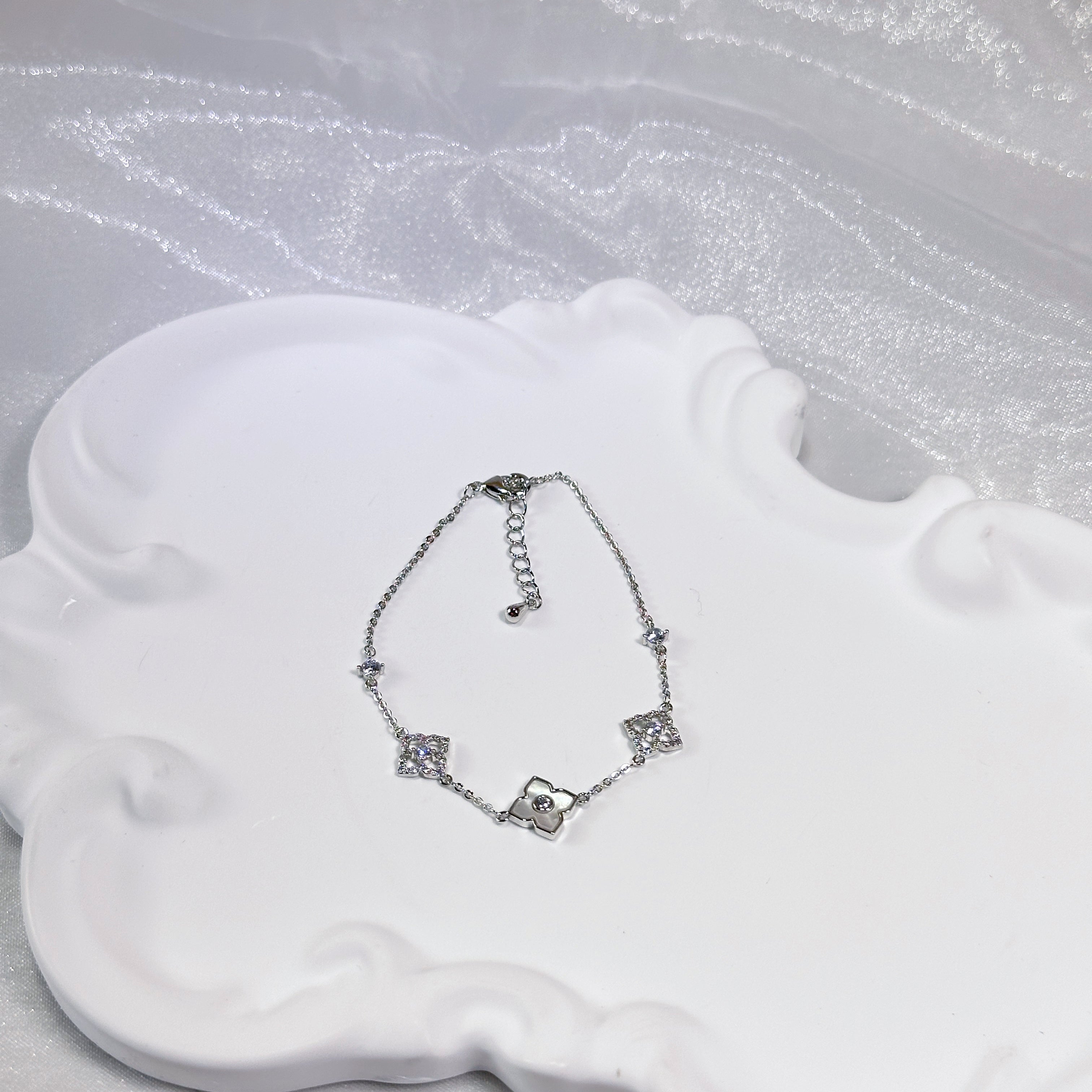 Dainty Flower Charm Bracelet - Sparkling Zirconia Clover - Everyday Lucky Jewelry