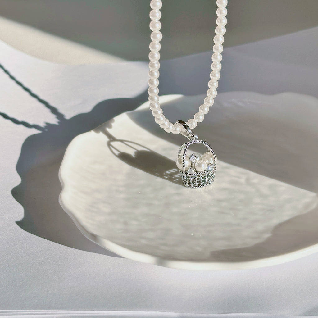 The Fortune Basket Necklace - Baroque Pearl Accent, Layering Chain - Pale Luna Jewelry