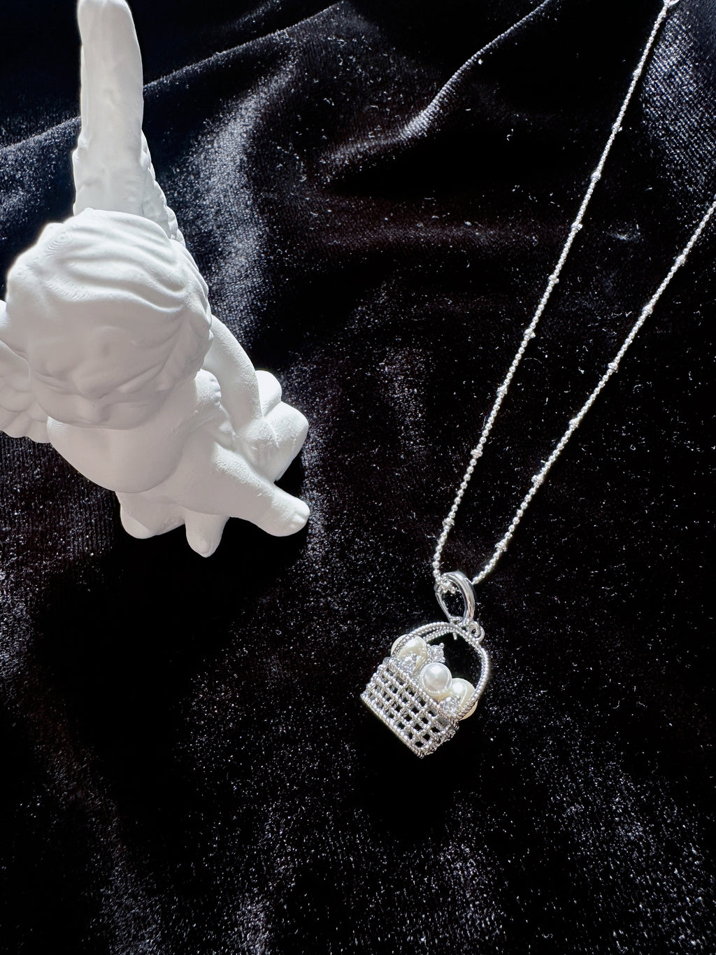 The Fortune Basket Necklace - Baroque Pearl Accent, Layering Chain - Pale Luna Jewelry