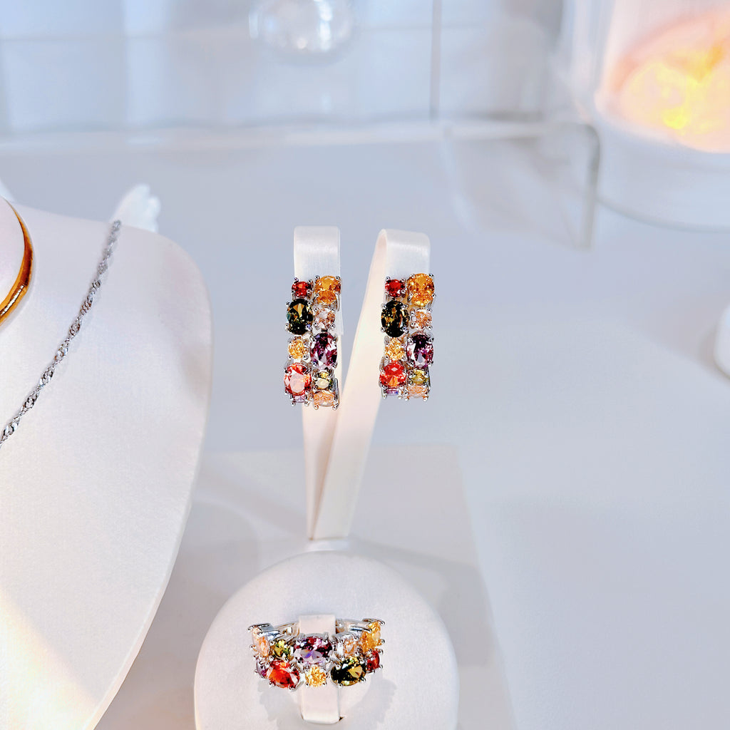 Everyday Silver Jewelry Set - Minimalist Necklace, Earrings & Ring Trio | Modern Simple Style