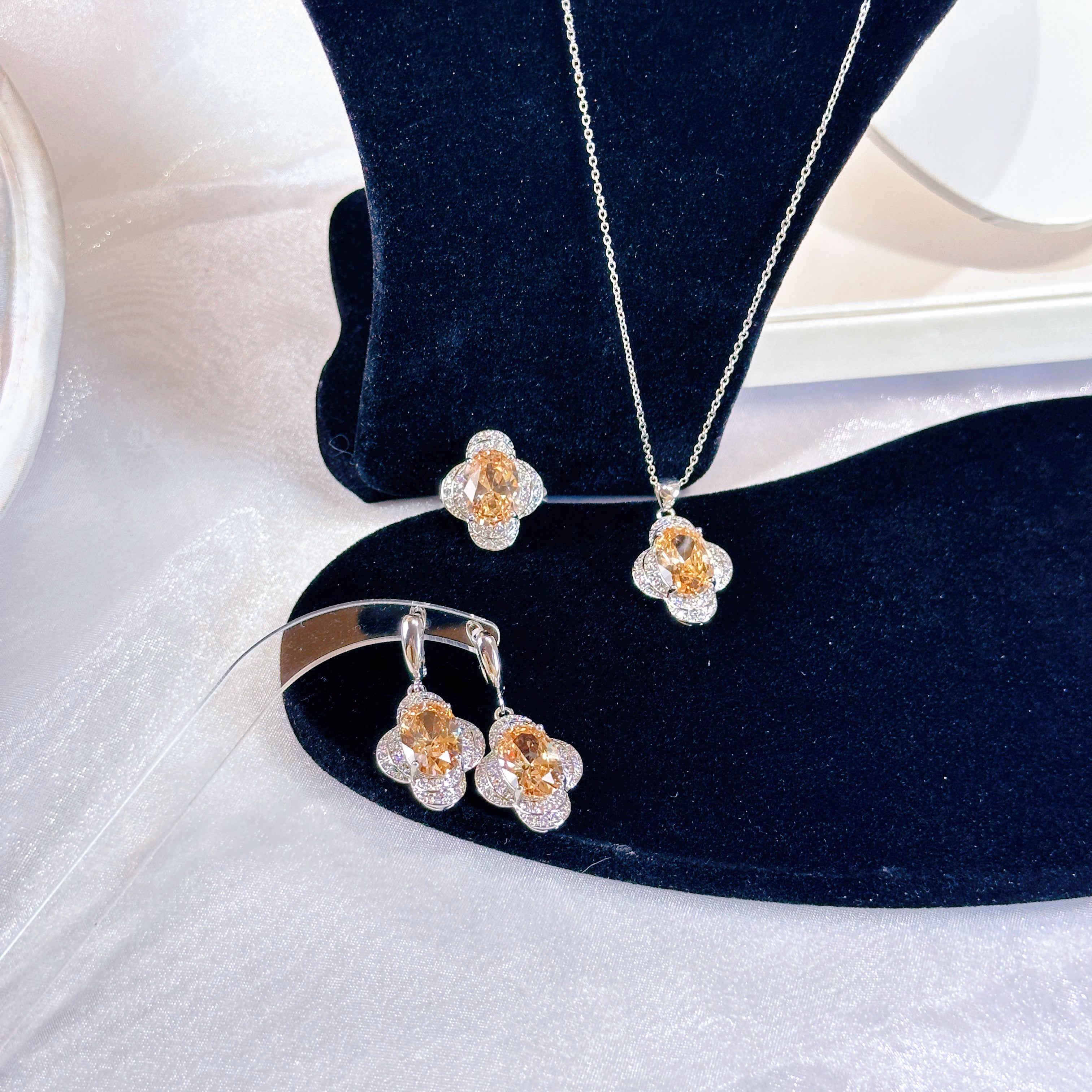 Pale Luna Lumina Trio: Everlasting Zircon Necklace, Ring & Earring Set