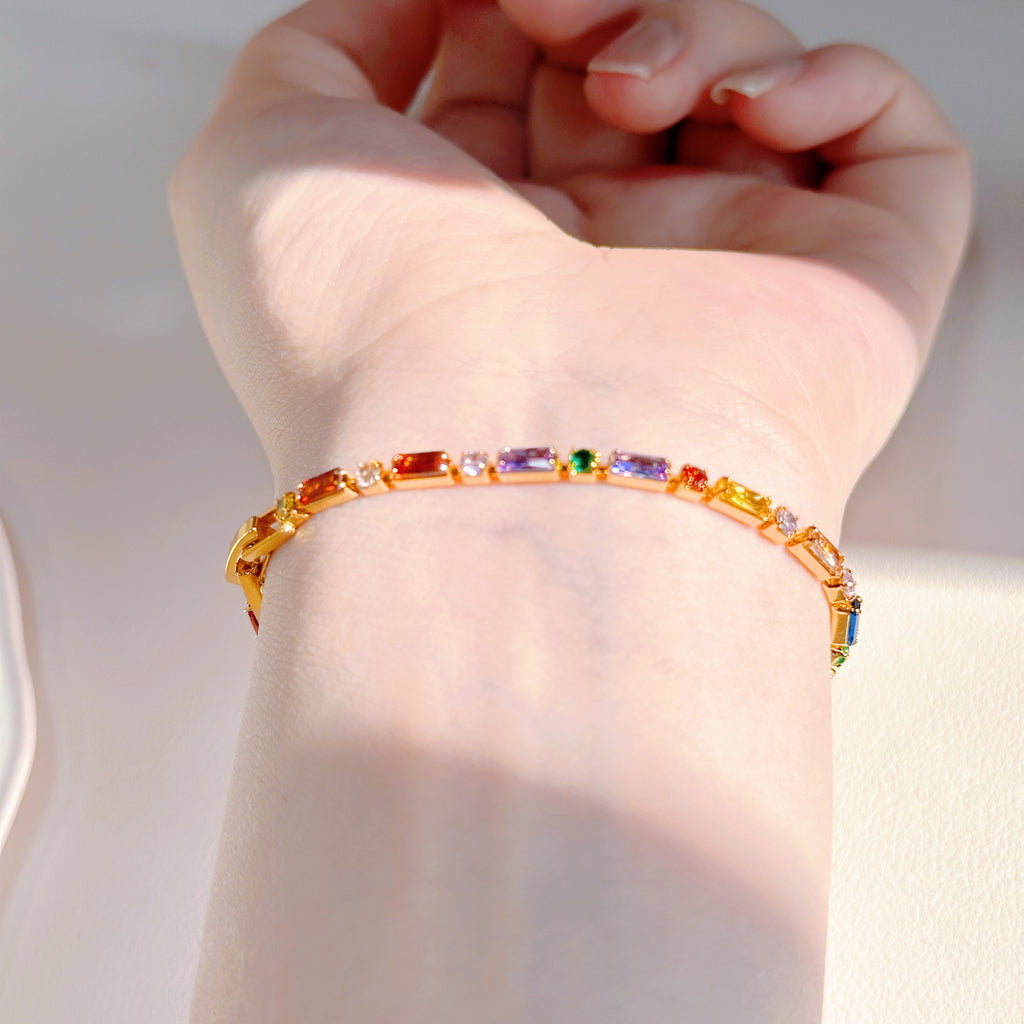7-Color Enamel Link Bracelet – Vintage Gold Chain Bracelet for Women