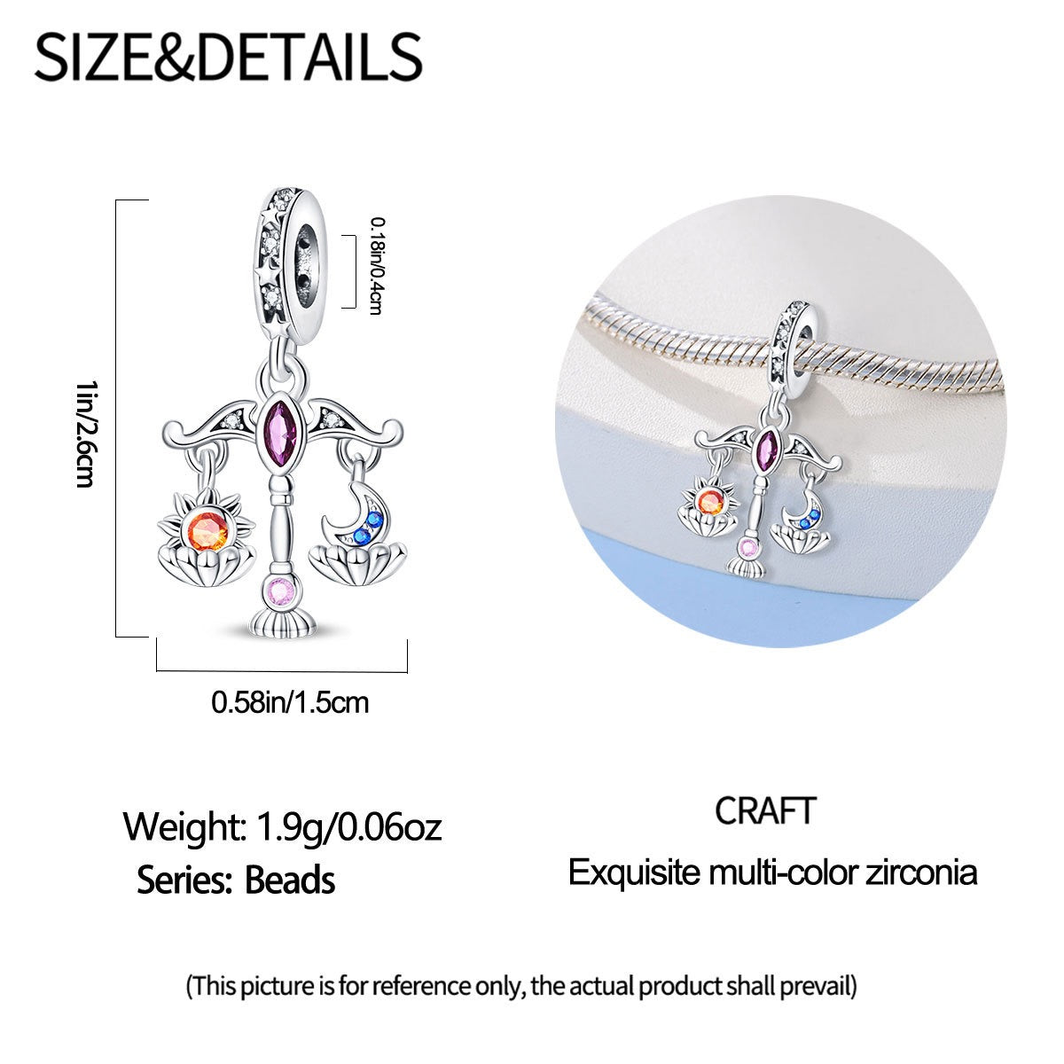 Mystic Tarot Sun & Moon Charm Bracelet – Sterling Silver Plated – Zodiac Energy Jewelry