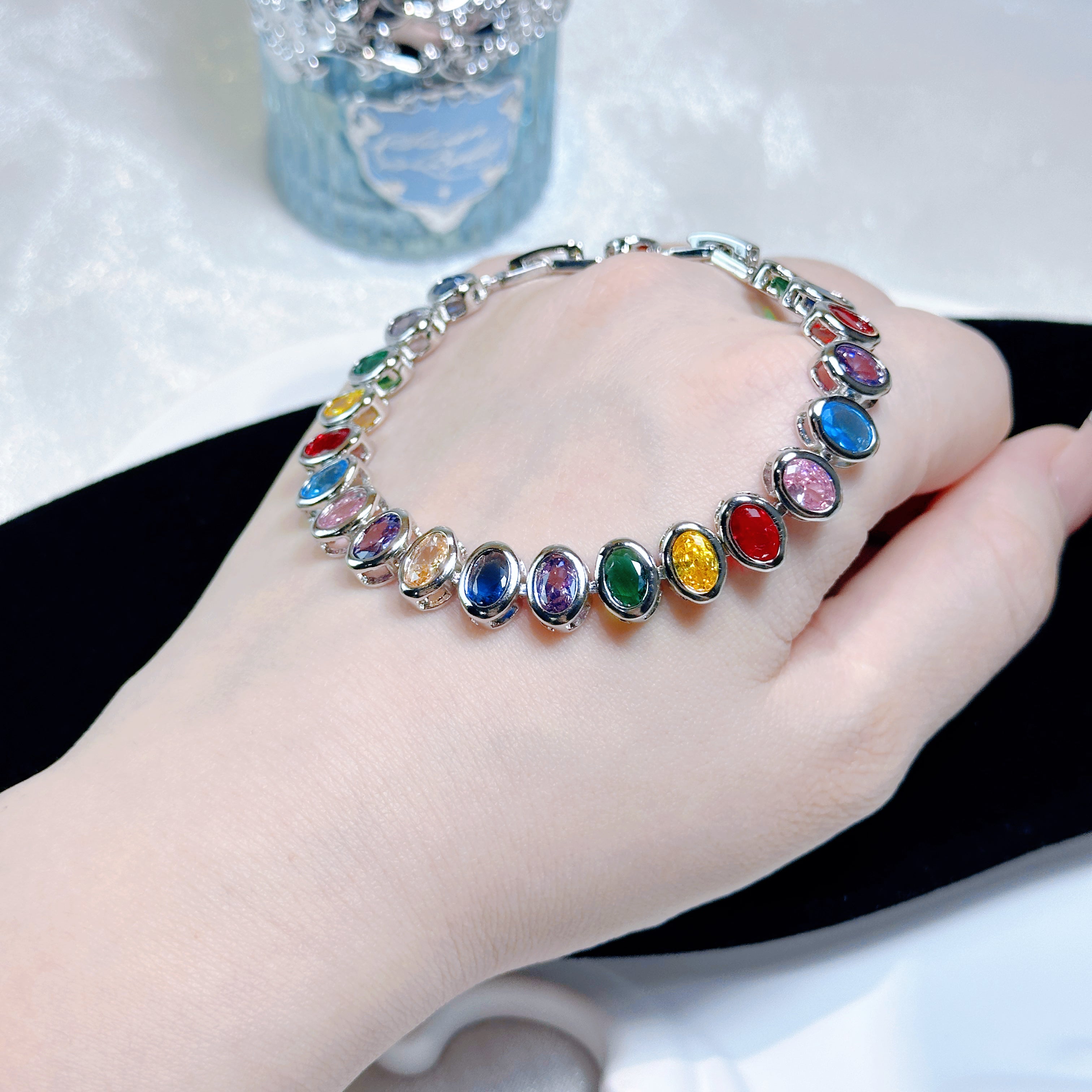 Rainbow Crystal Bracelet – Multi-Color Zirconia Stackable Jewelry