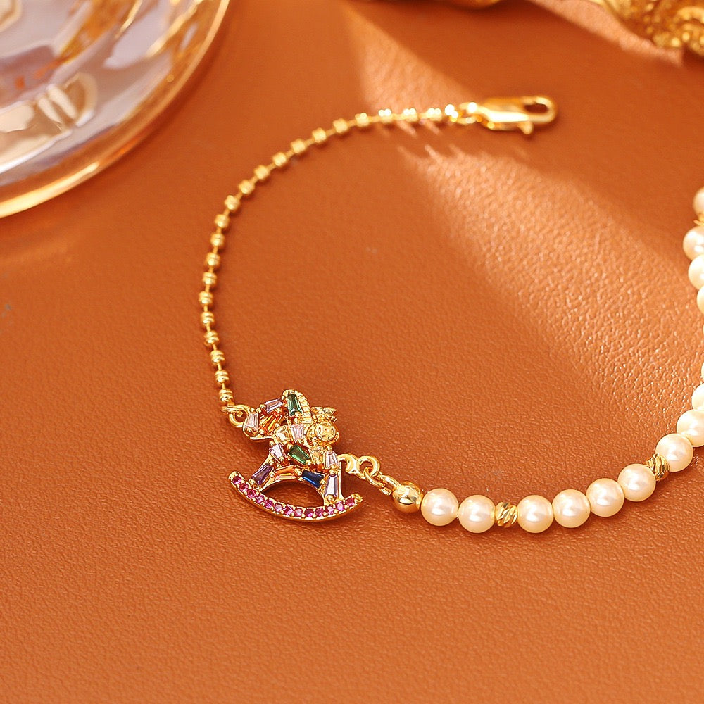 Colorful Zircon Pony Jewelry Set | New Chinese Style Zodiac Horse Necklace Bracelet Earrings | Festive Gift