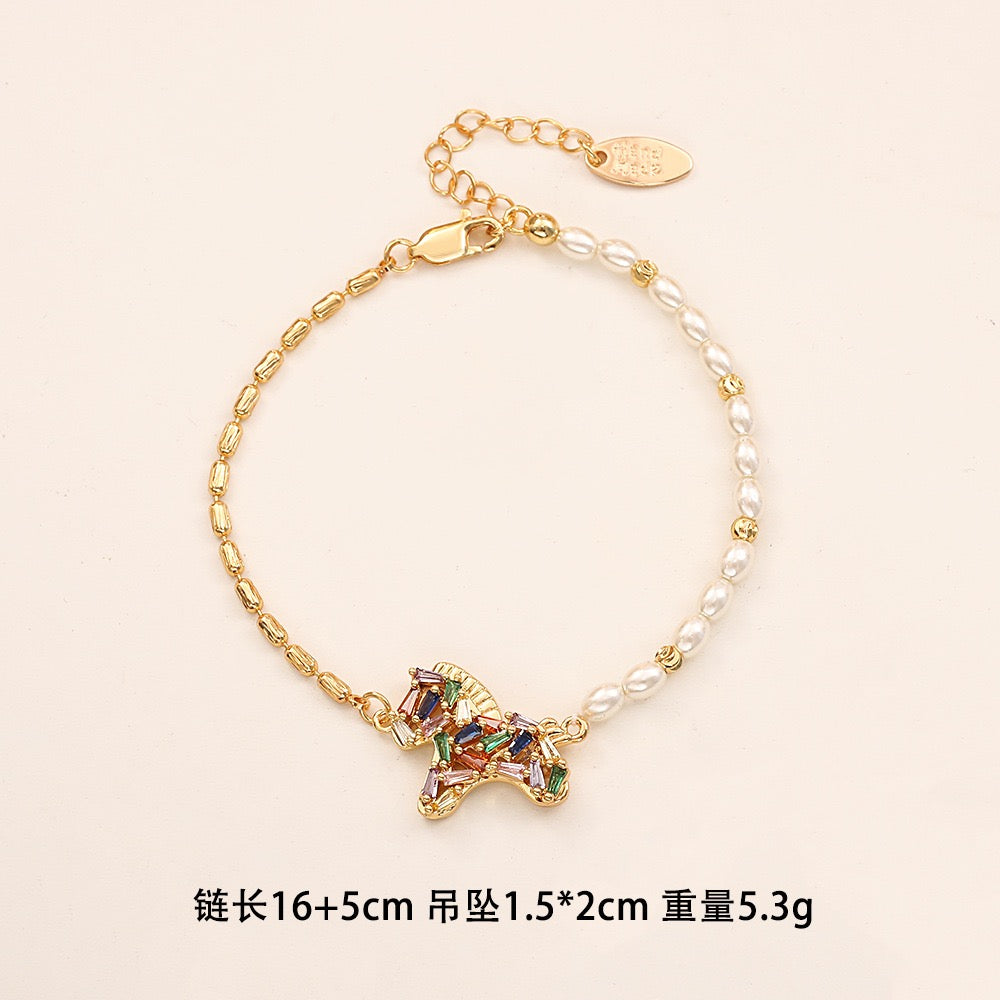 The Rainbow Pony Duo | Matching Charm Bracelet & Stud Earrings Set