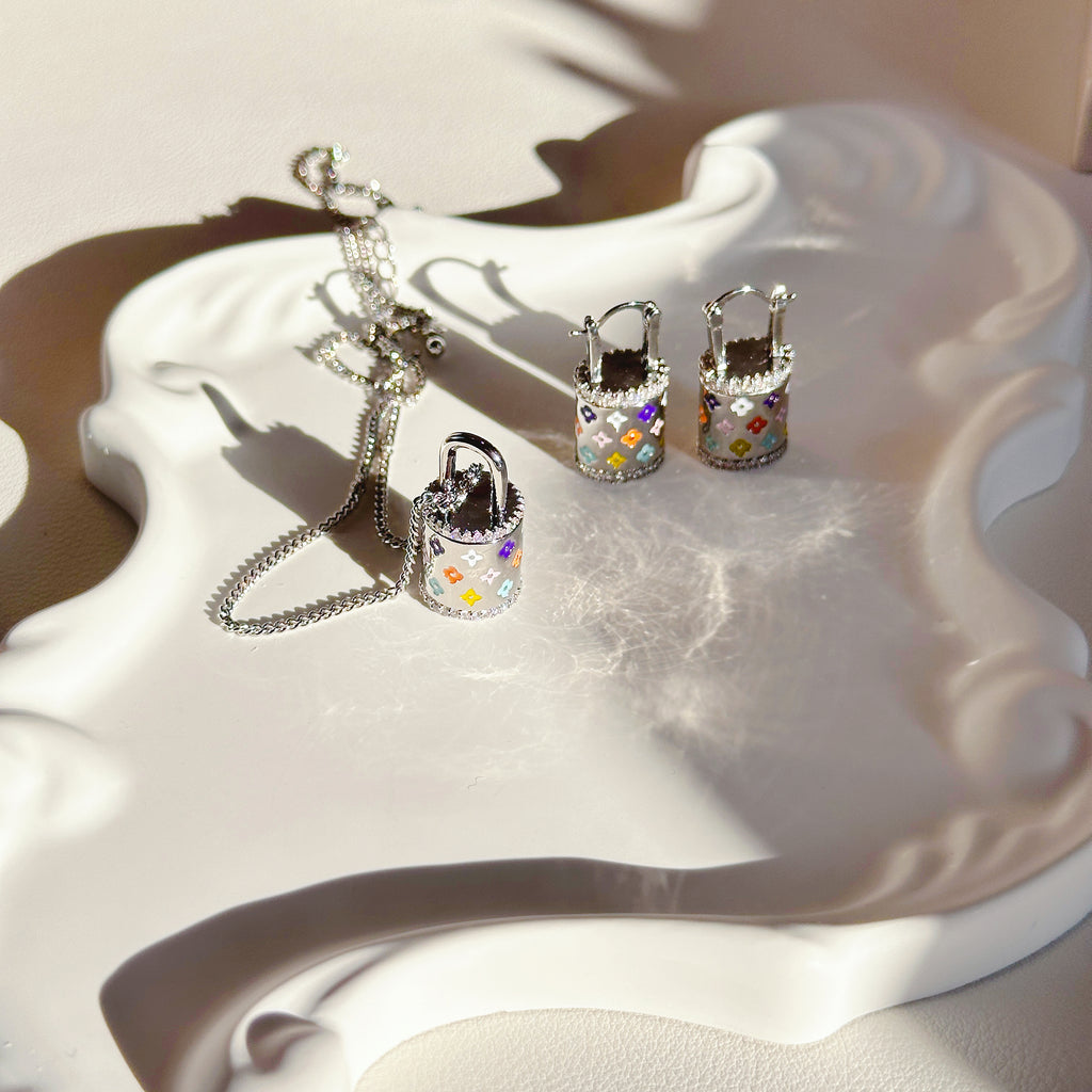 The Enchanted Clover Charm Set | Pavé Necklace & Earrings in 18K Gold/ Silver