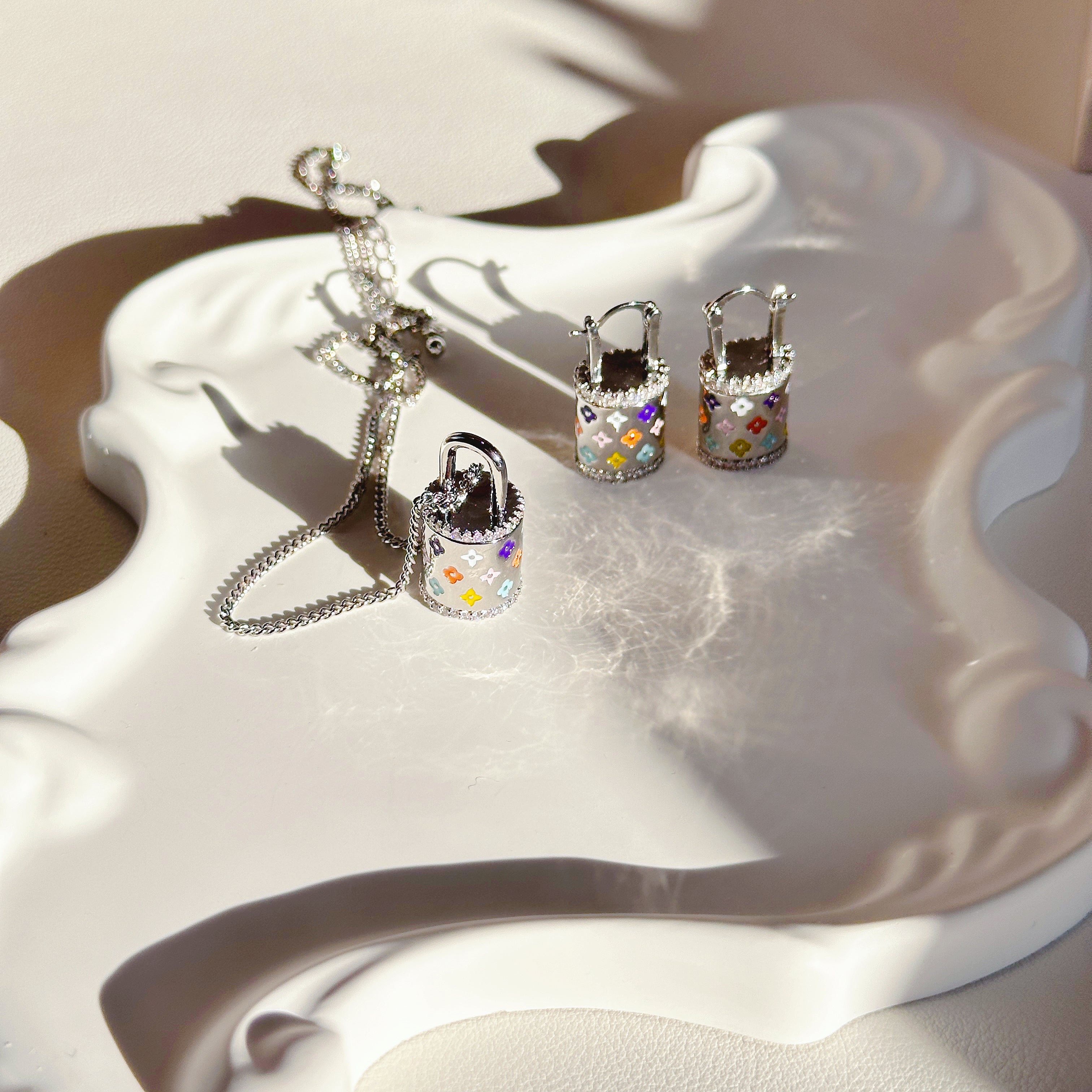 The Enchanted Clover Charm Set | Pavé Necklace & Earrings in 18K Gold/ Silver