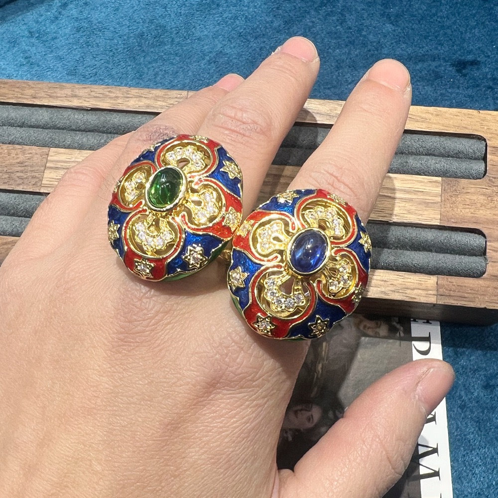 Pale Luna Patina Heirloom: Italian Brushstroke Ring & Stud Set