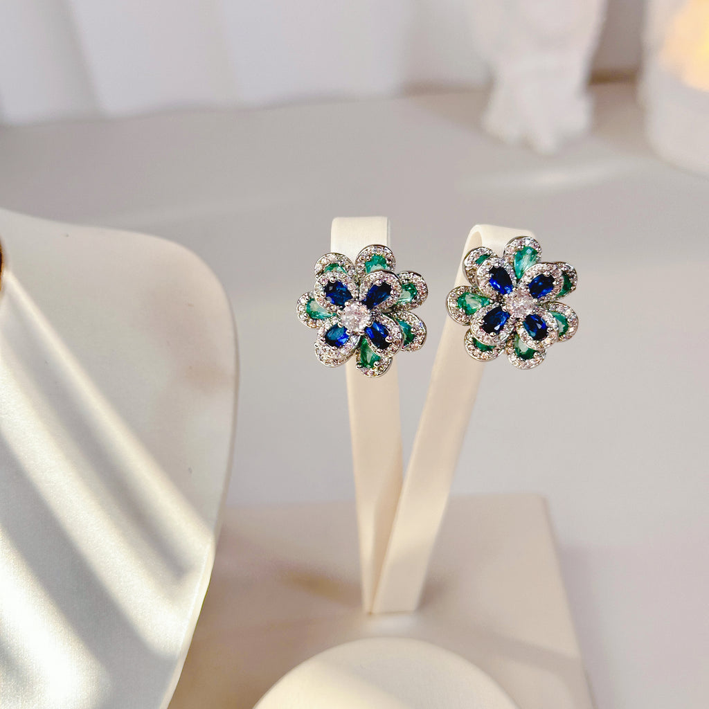 The Dainty Bloom Studs - Multi-Color Zirconia Flower Earrings in Sterling Silver