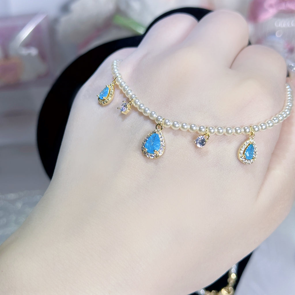 Serene Blue Drop Pendant Necklace - Gold Plated Glass Bead - Dainty Everyday Jewelry