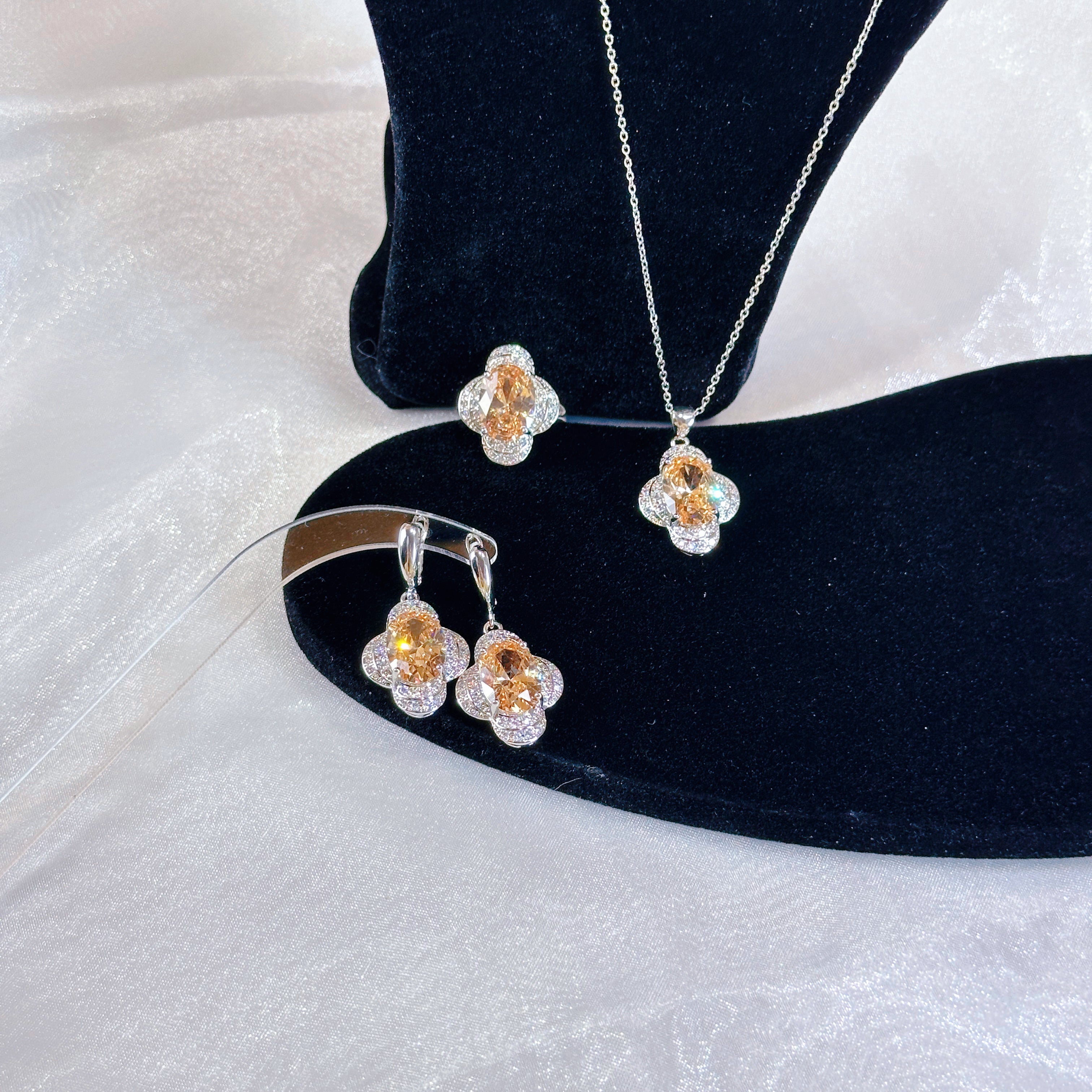 Pale Luna Lumina Trio: Everlasting Zircon Necklace, Ring & Earring Set