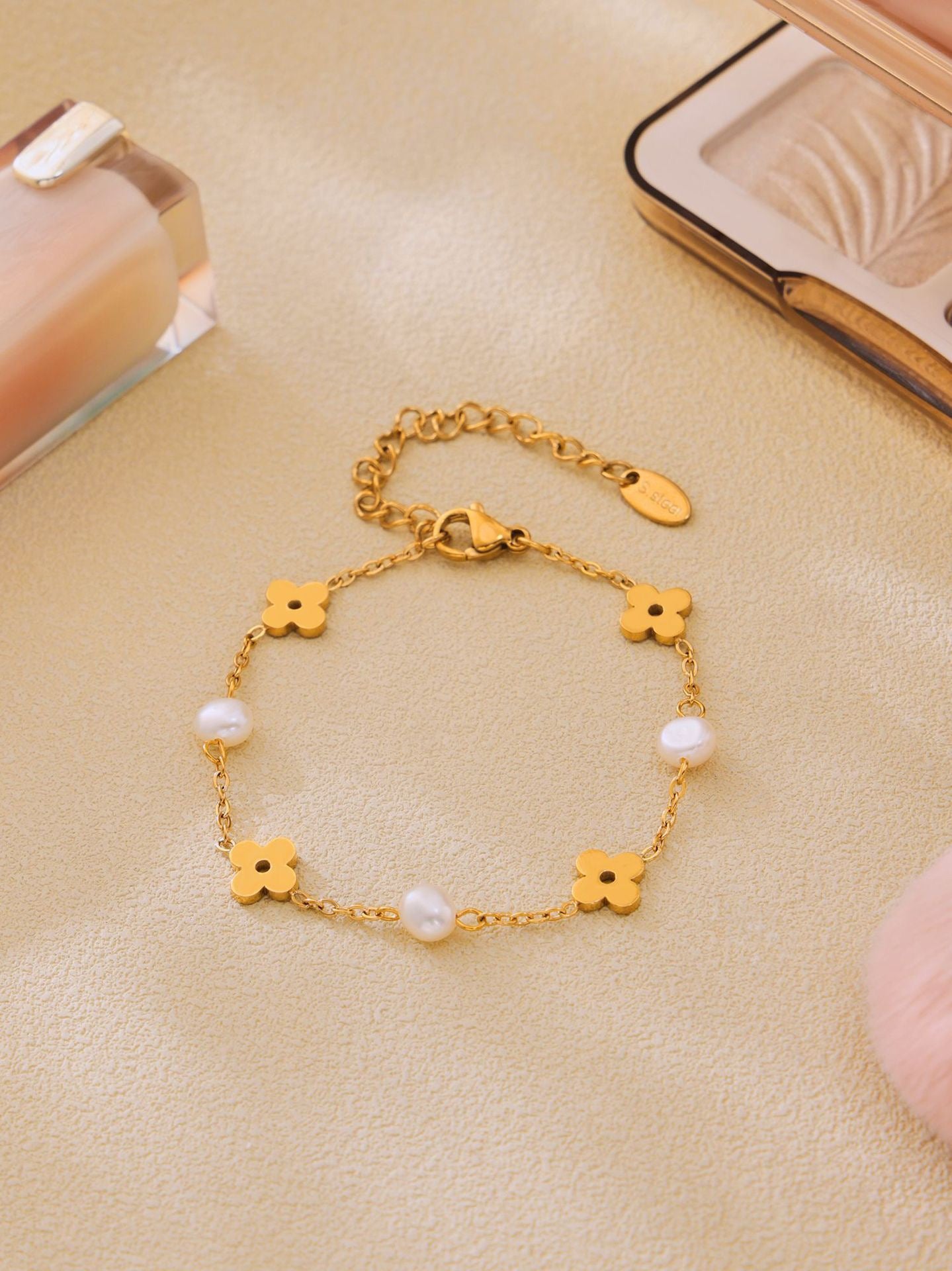 The Pearl Chain Blossom Set - Freshwater Pearl & Floral Link Necklace & Bracelet