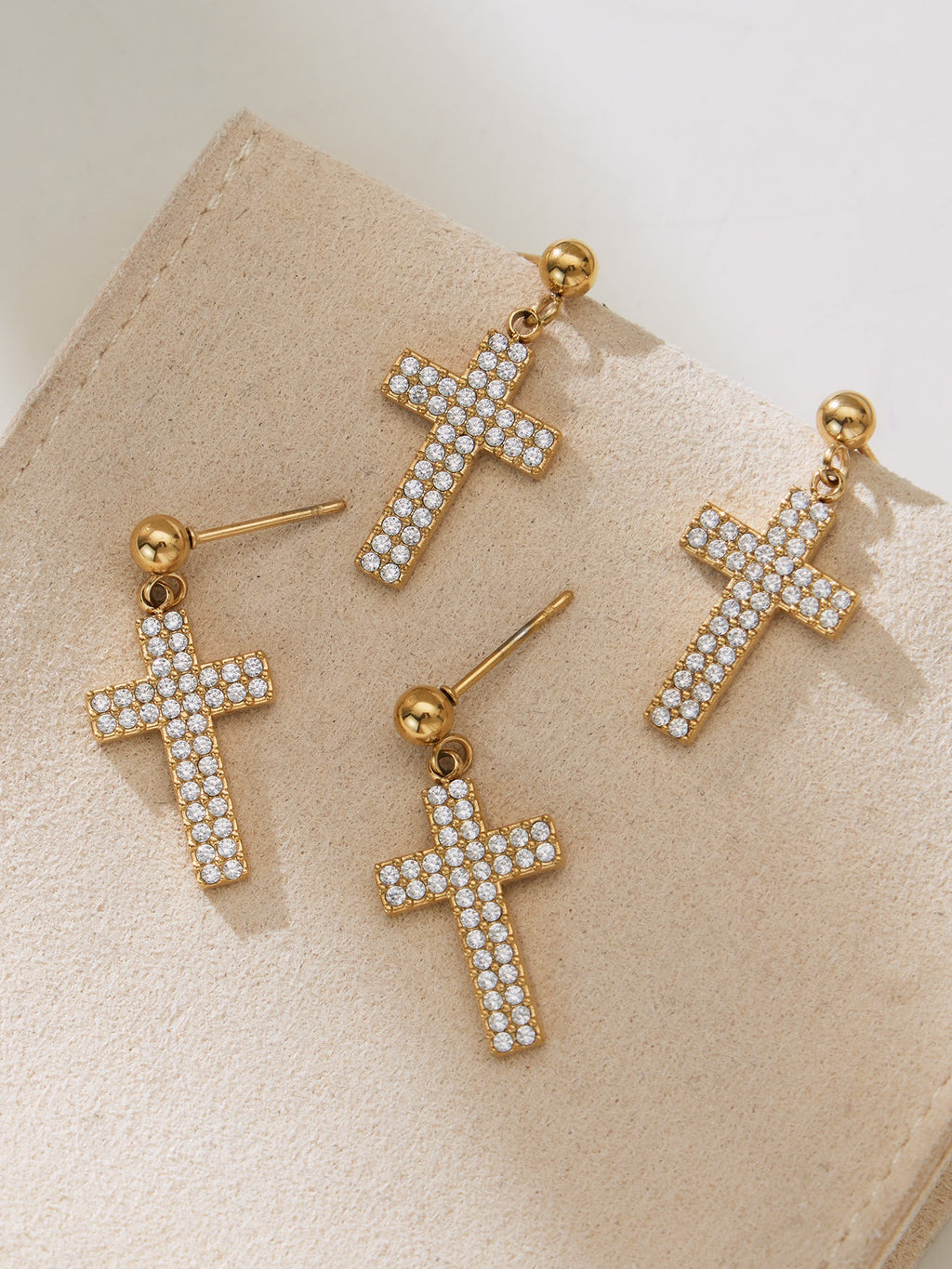 The Gilded Cross Suite - 4-Piece Vintage Necklace, Bracelet, Earrings & Ring Set