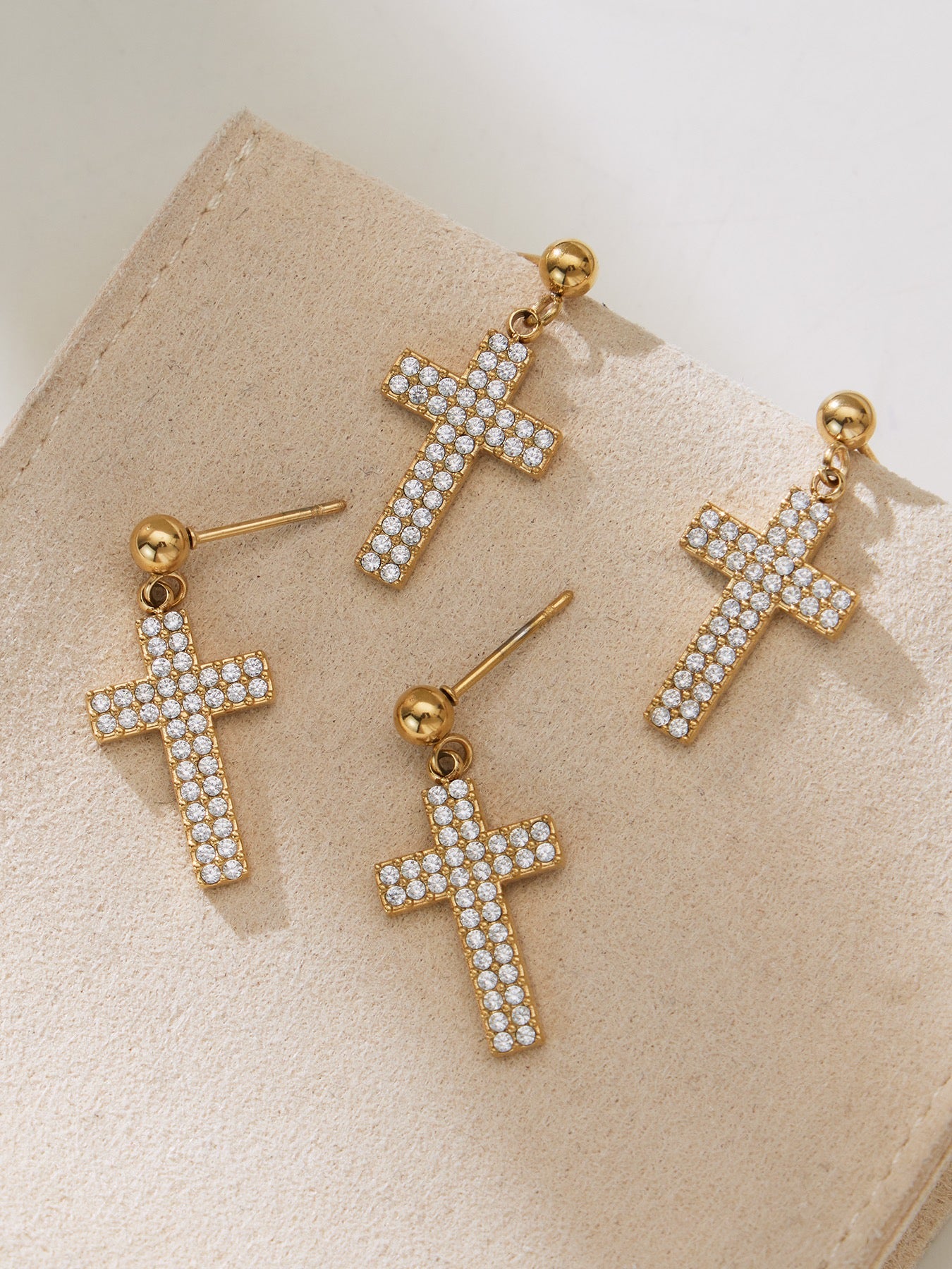 The Gilded Cross Suite - 4-Piece Vintage Necklace, Bracelet, Earrings & Ring Set