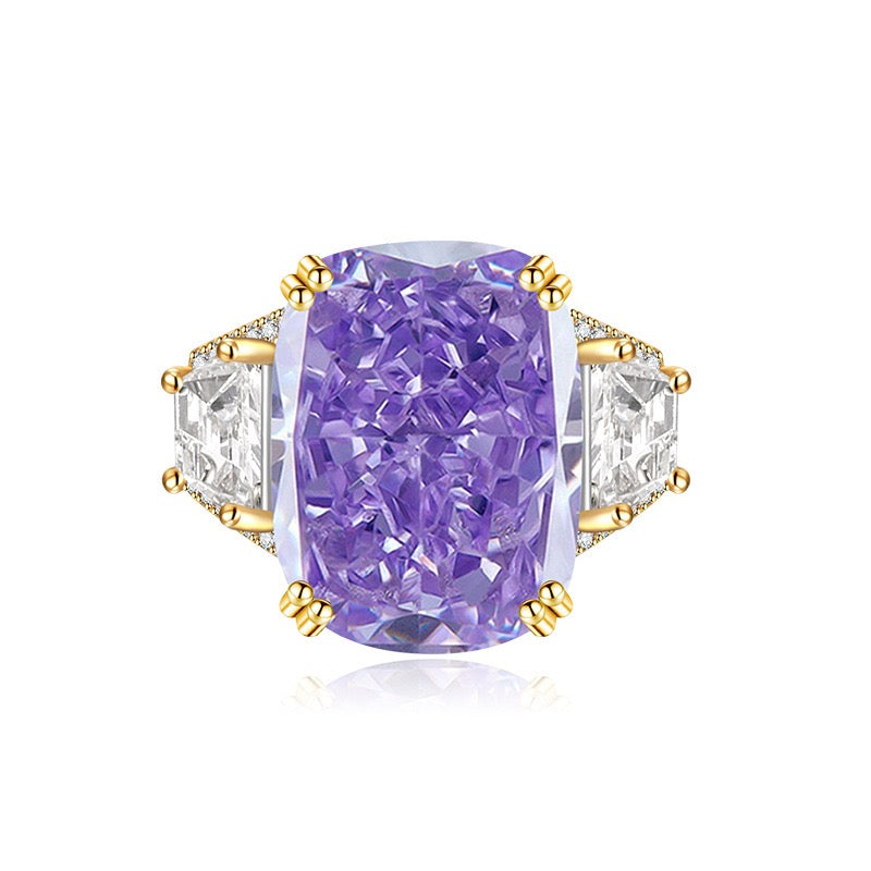 Ice Rectangle Ring – Fat Rectangle Cut High Carbon Diamond Cocktail Ring | 6 Colors Adjustable